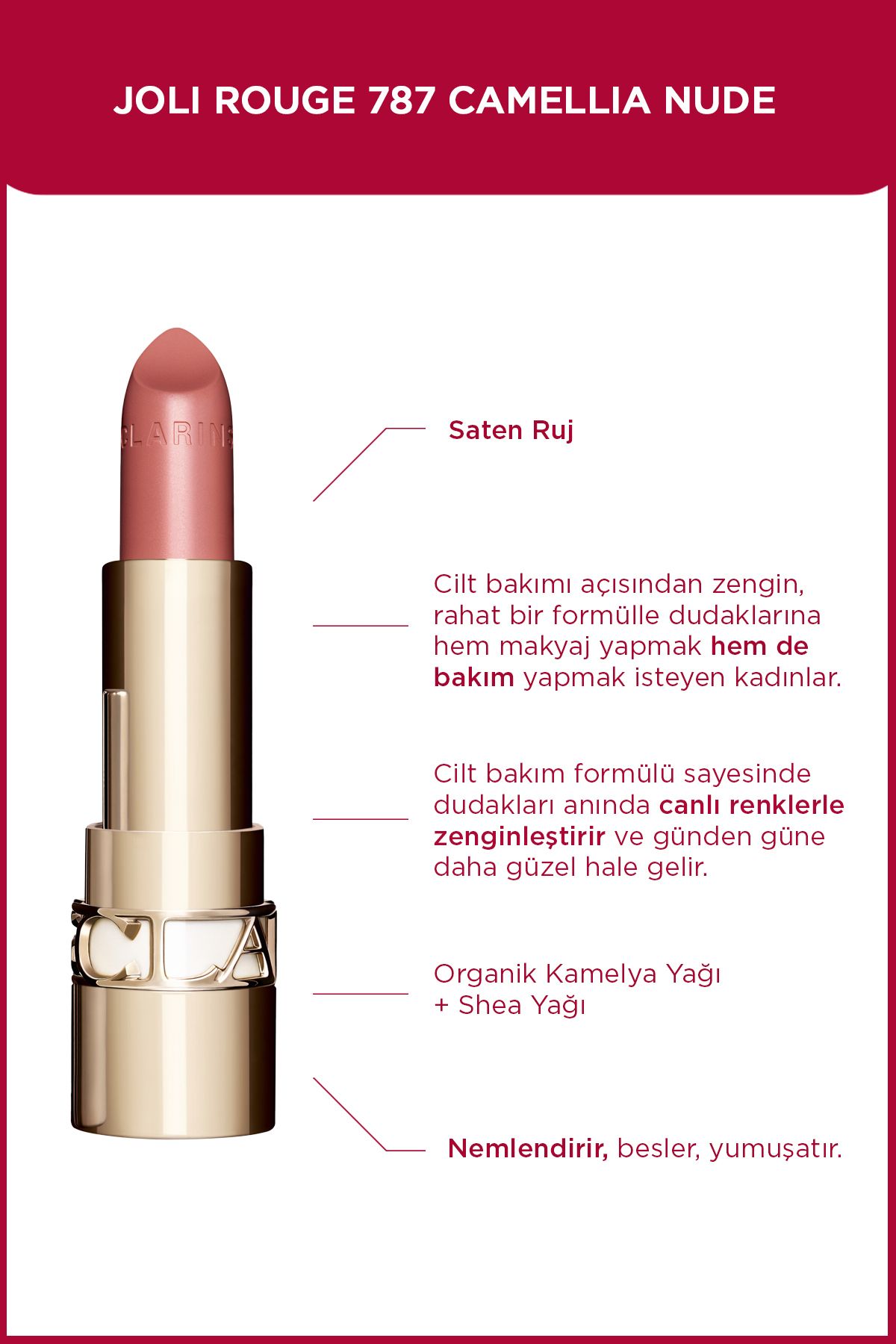 Clarins-Creamy Structure, Velvety and Matte Finish, Moisturizing, Long-Lasting Lipstick with Vibrant Colors - 787 1