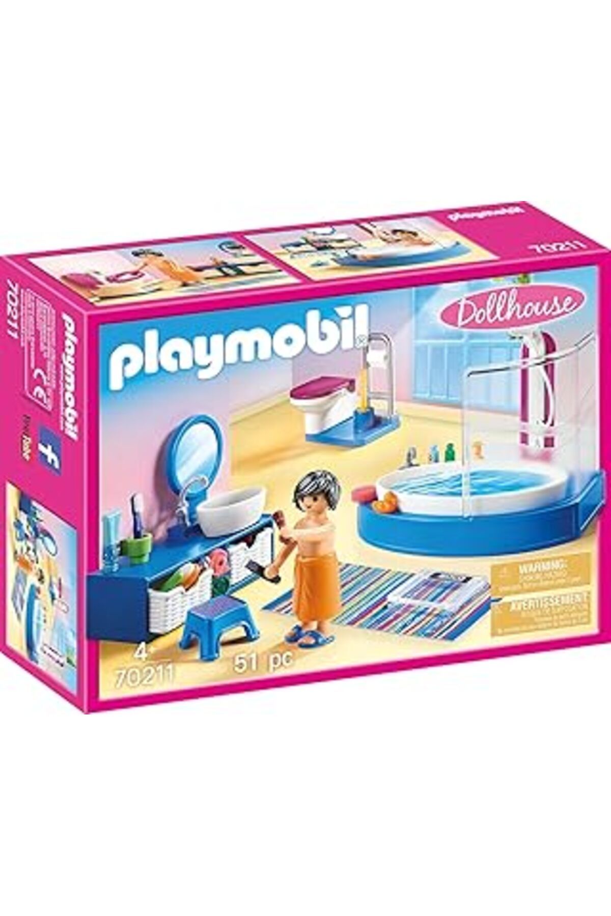 Cepahir Playmobil 70211 Oyuncak Bebek Evi Mobilyalı Banyo, Eğlenceli Yaratıcı Rol Yapma