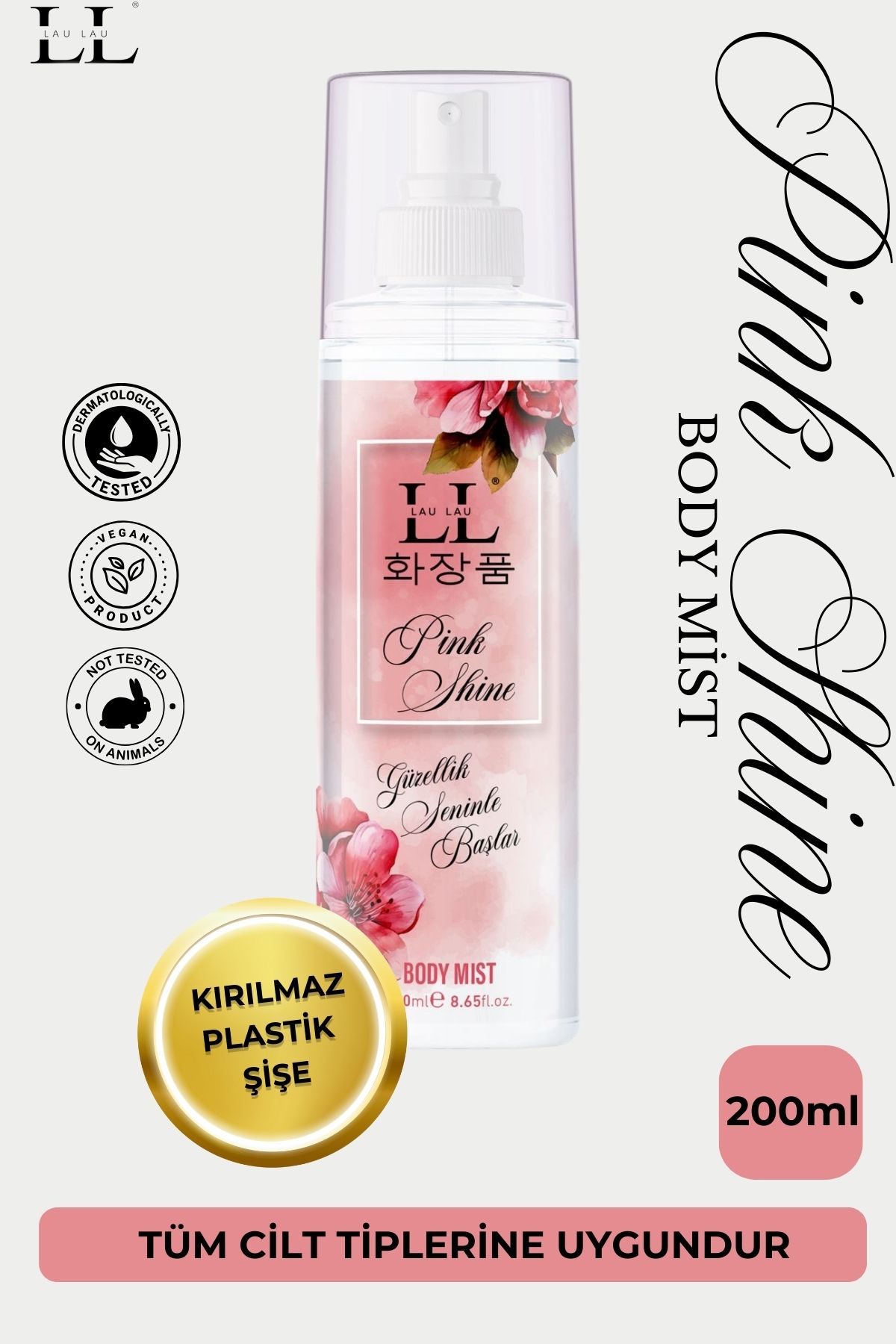 LAU LAU Body Mist Pink Shine & Vücut Spreyi Pembe Işıltı 200ml Büyük Şişe