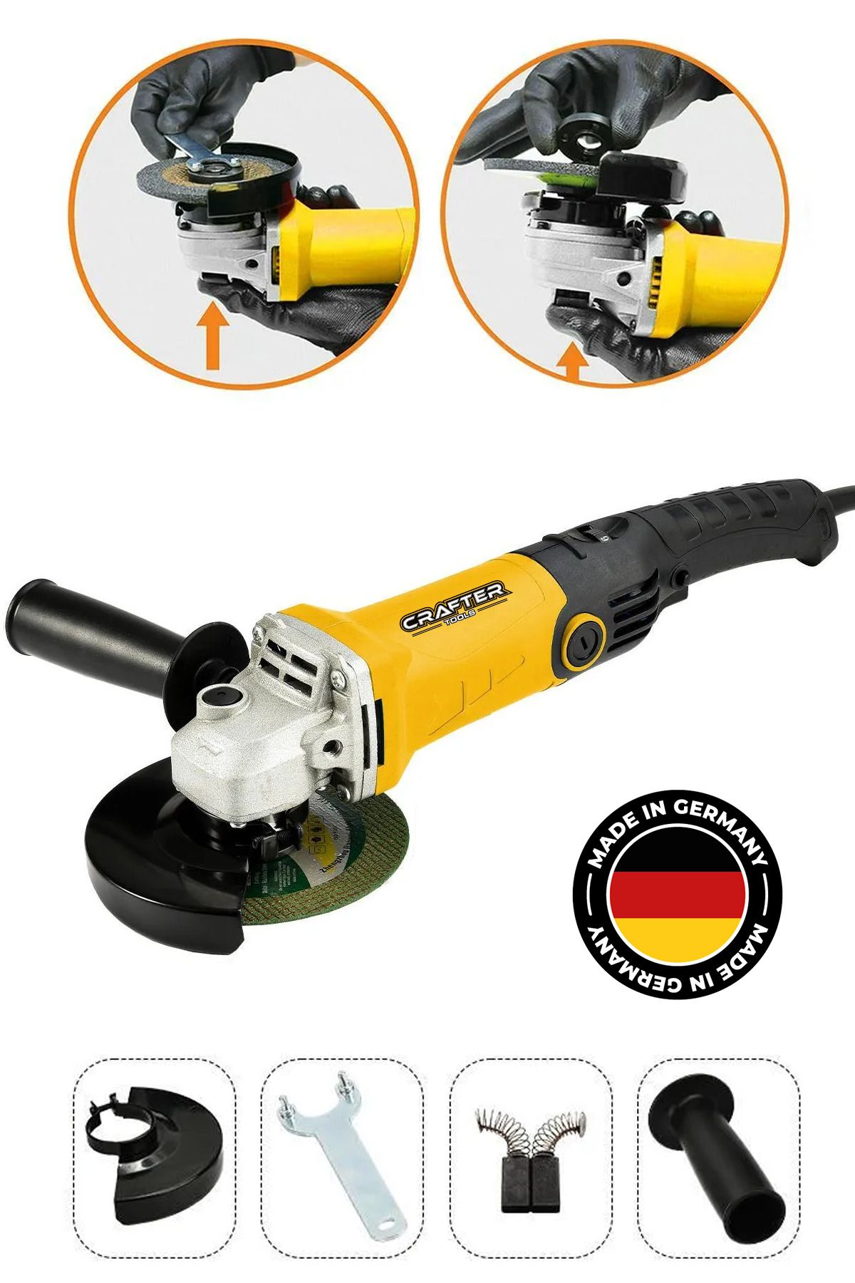 CRAFTERTOOLS Germany Profesyonel 1200W Bakır Sargı 125 Mm  Devir Ayarlı Spiral Avuç Içi Kesme Ve Taşlama Makinası