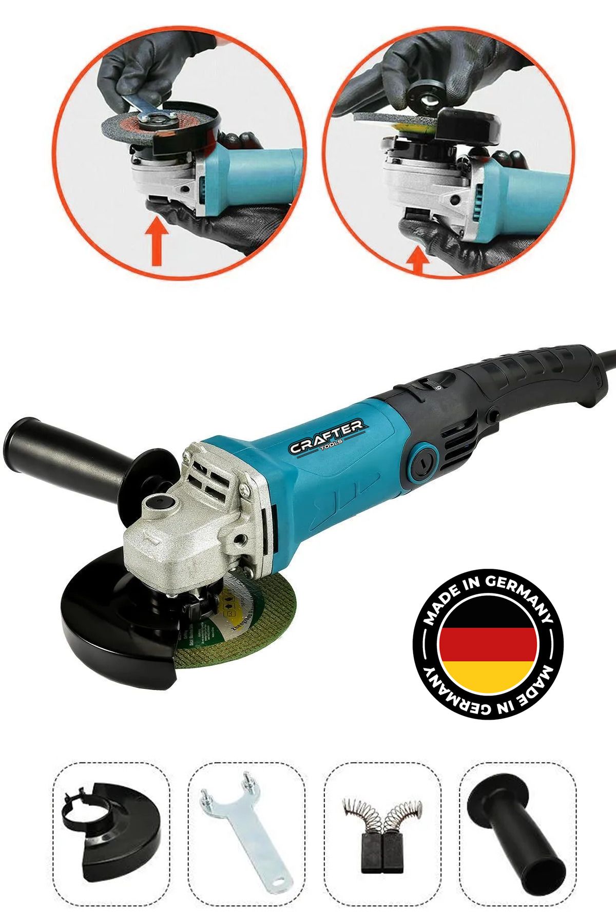 CRAFTERTOOLS Germany Profesyonel 1200W Bakır Sargı 125 Mm  Devir Ayarlı Spiral Avuç Içi Kesme Ve Taşlama Makinası