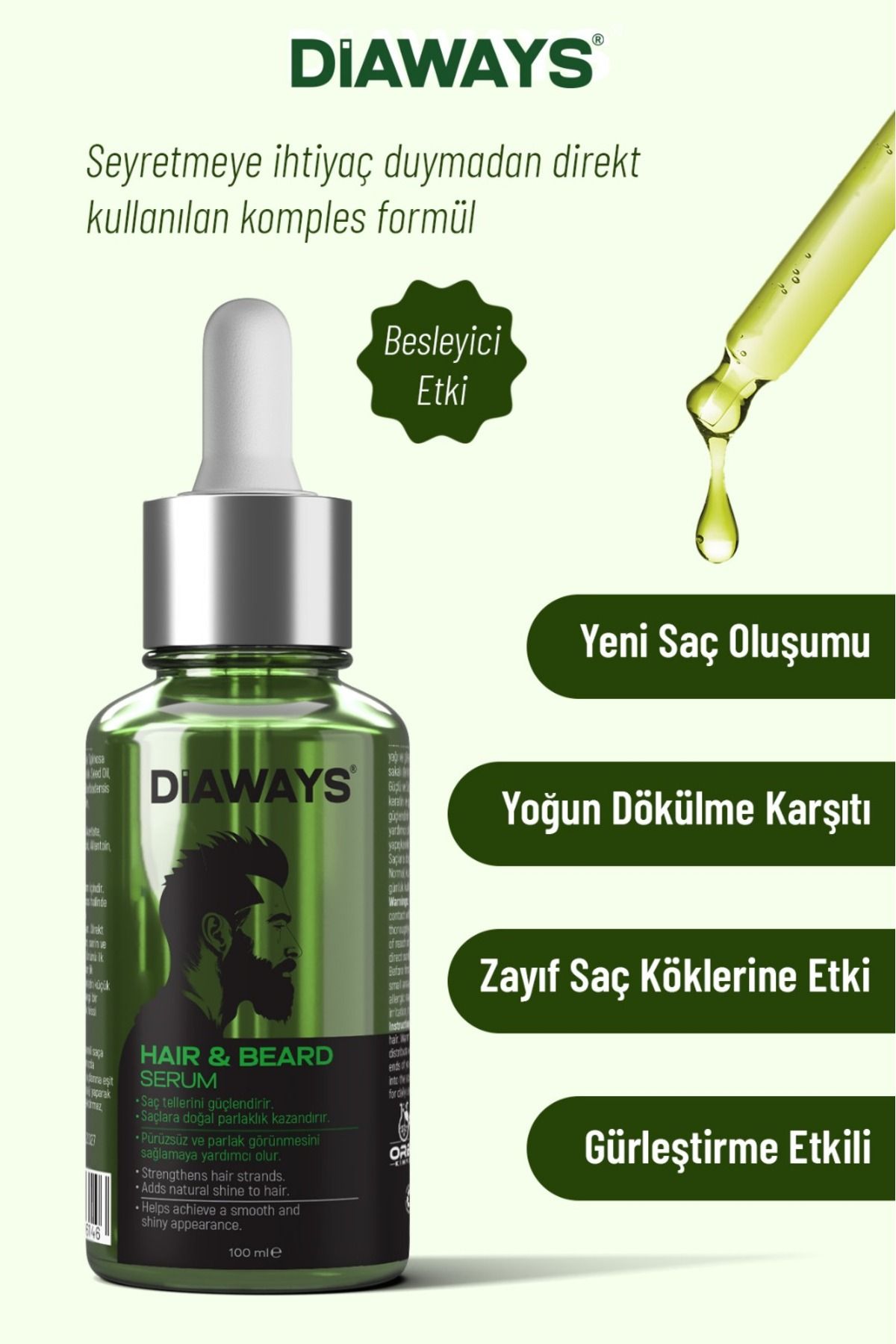 DİAWAYS Saç Ve Sakal Serumu Saç Sakal Bıyık Çıkartmaya Yardımcı Dökülmeye Karşı Gürleştirici Solisyon 100ml-3