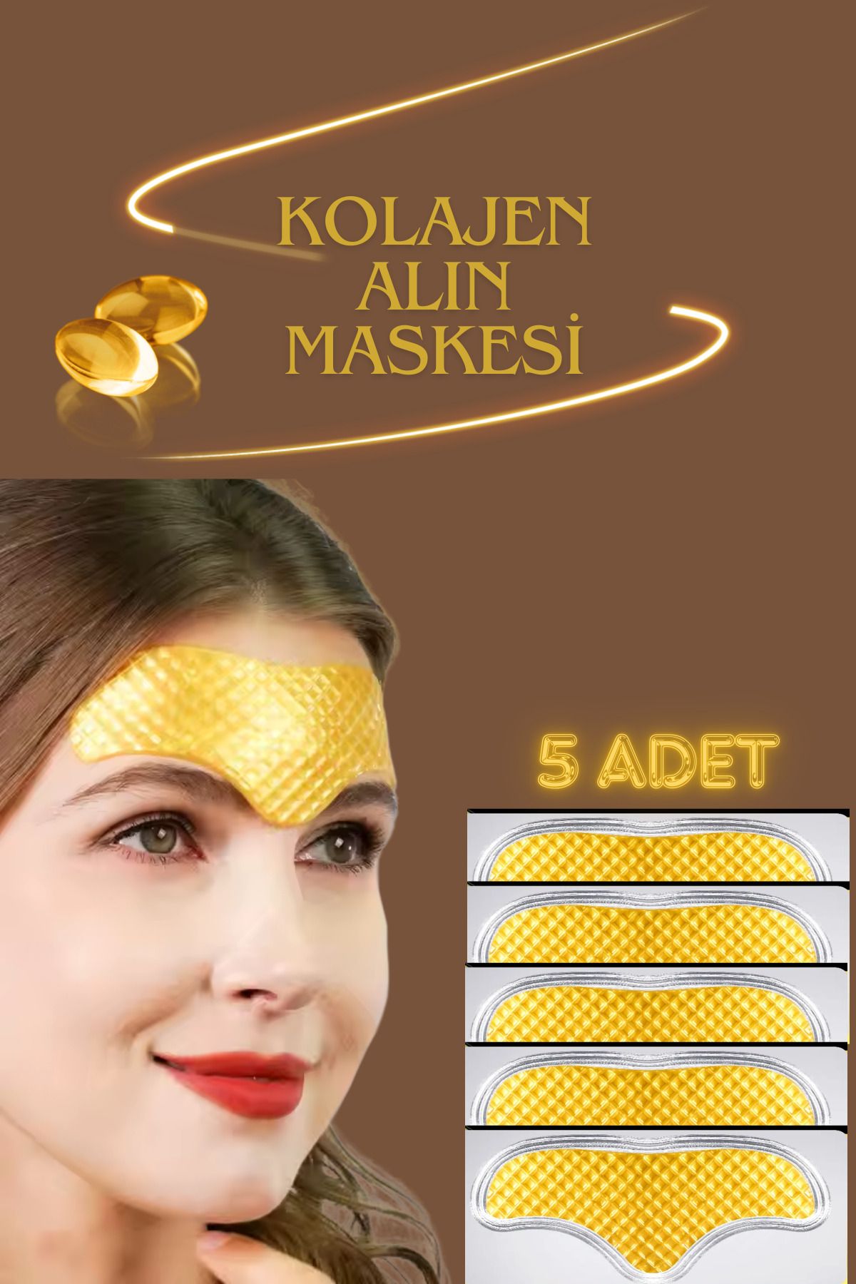 Uni zer 5 Adet Kolajen İçerikli Alın Maskesi T Bölgesi Kırışıklık Karşıtı Maskesi