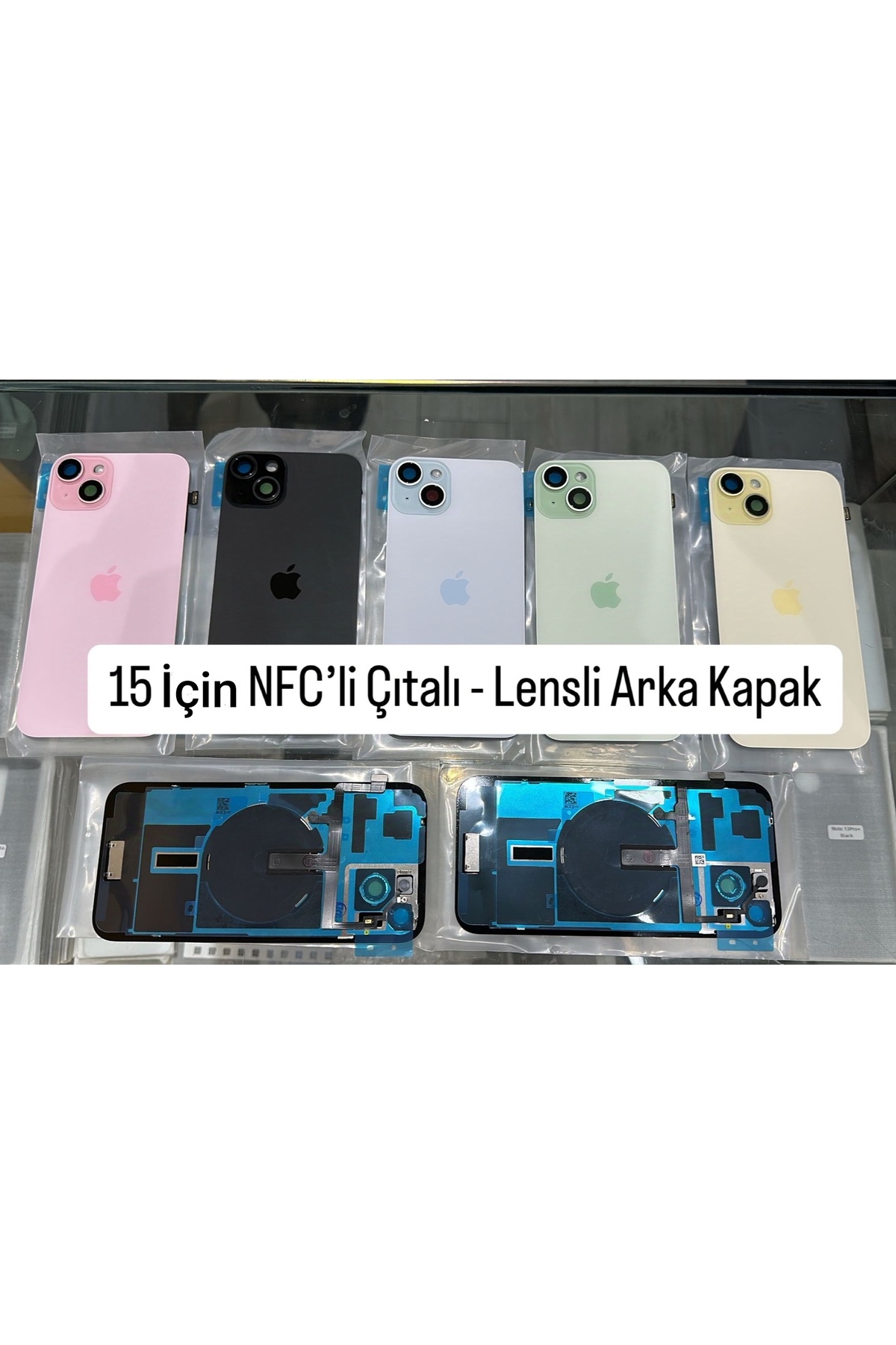 indirimplus iPhone 15 arka kapak NFC Demirli +Çıtalı Siyah Renk