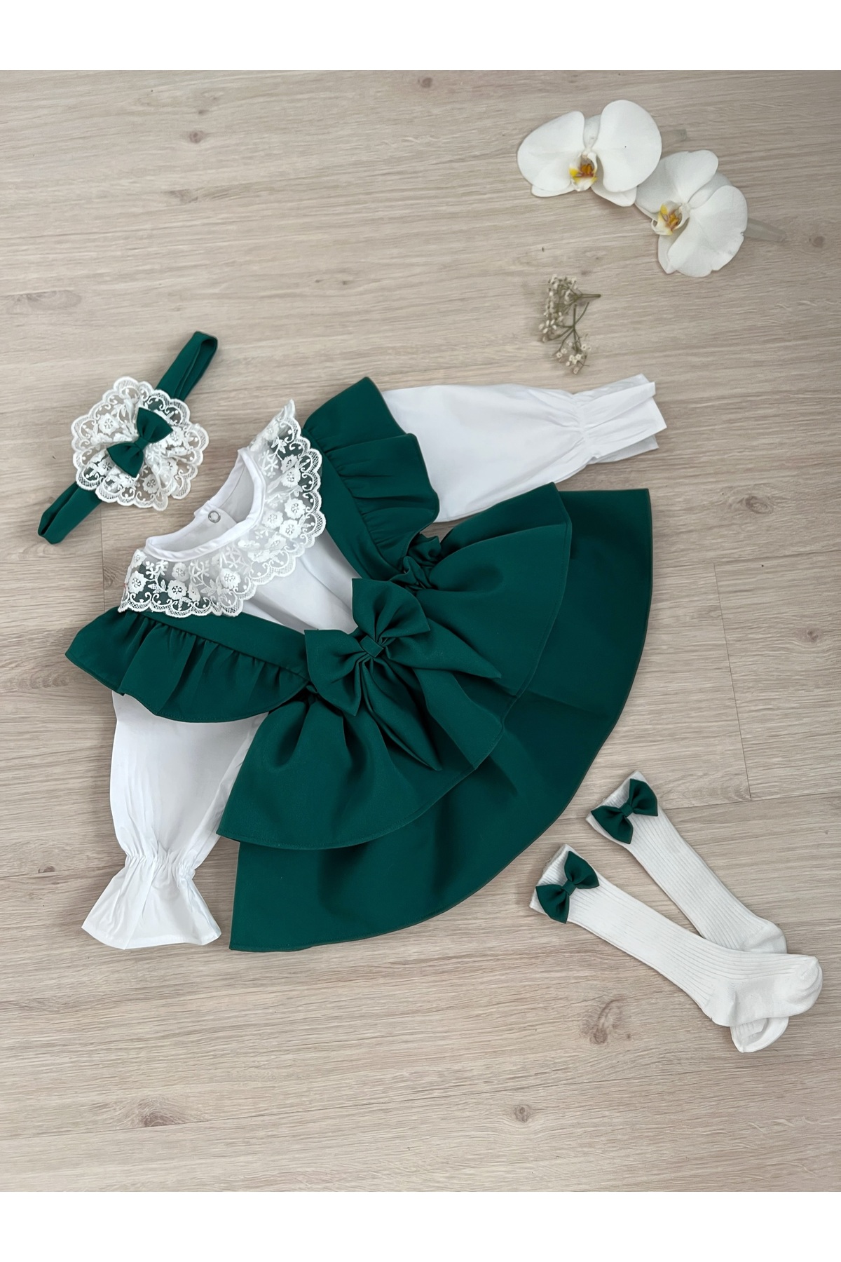 BİYA BABY KIZ ÇOCUK VE BEBEK KAT KAT ETEK GÖMLEK BANDANA ÇORAP TAKIM fotoğrafı 5 (önizleme)