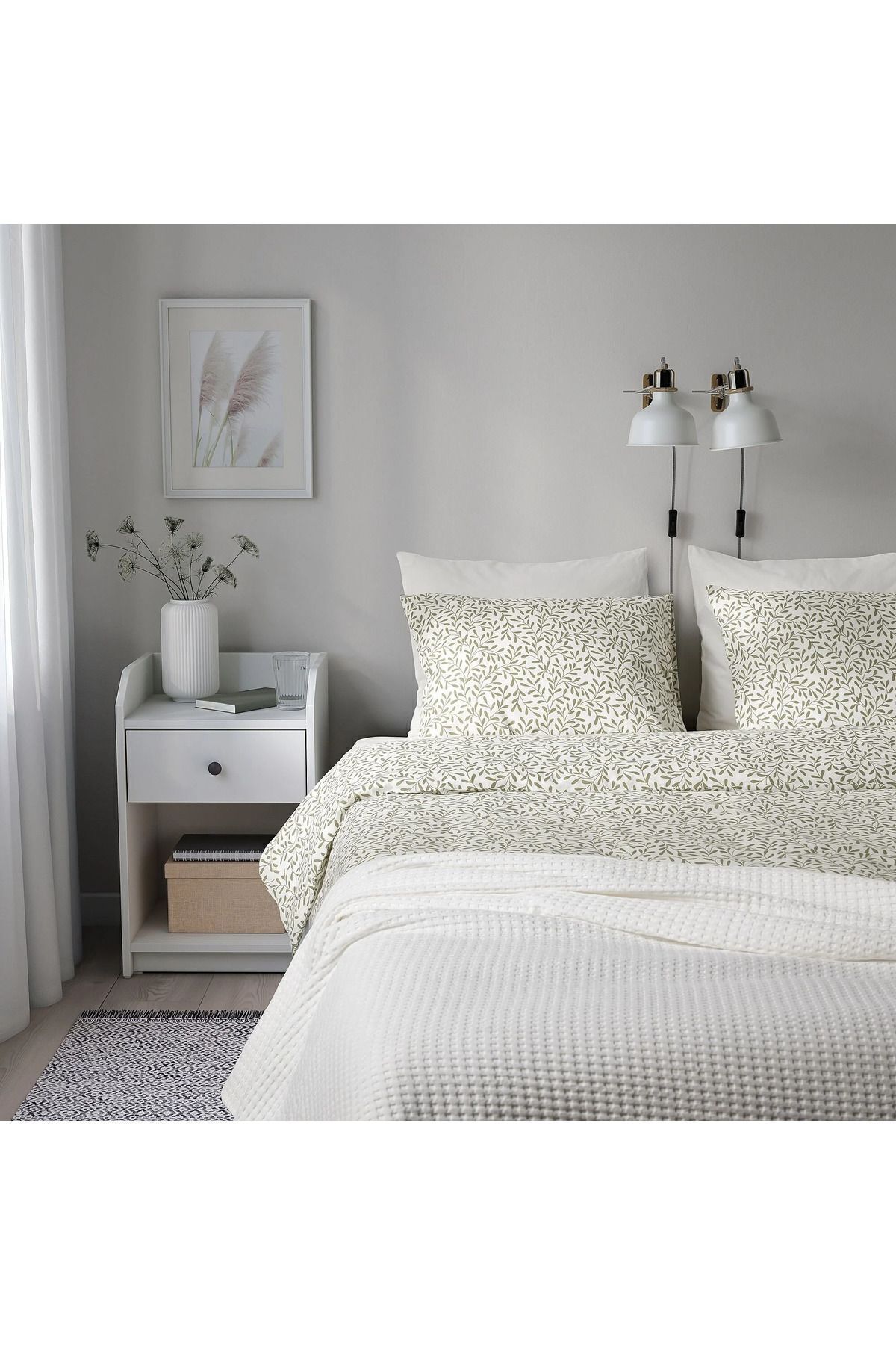 IKEA-طقم غطاء لحاف مزدوج، أبيض-أخضر، 240x220/50x60 سم 2
