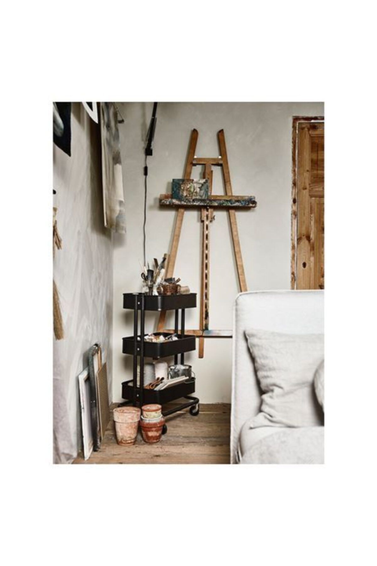 IKEA-Ikea Bathroom Organizer - 35X45X78 cm Rack Unit with Casters, Service Trolley Çelik-Black 6
