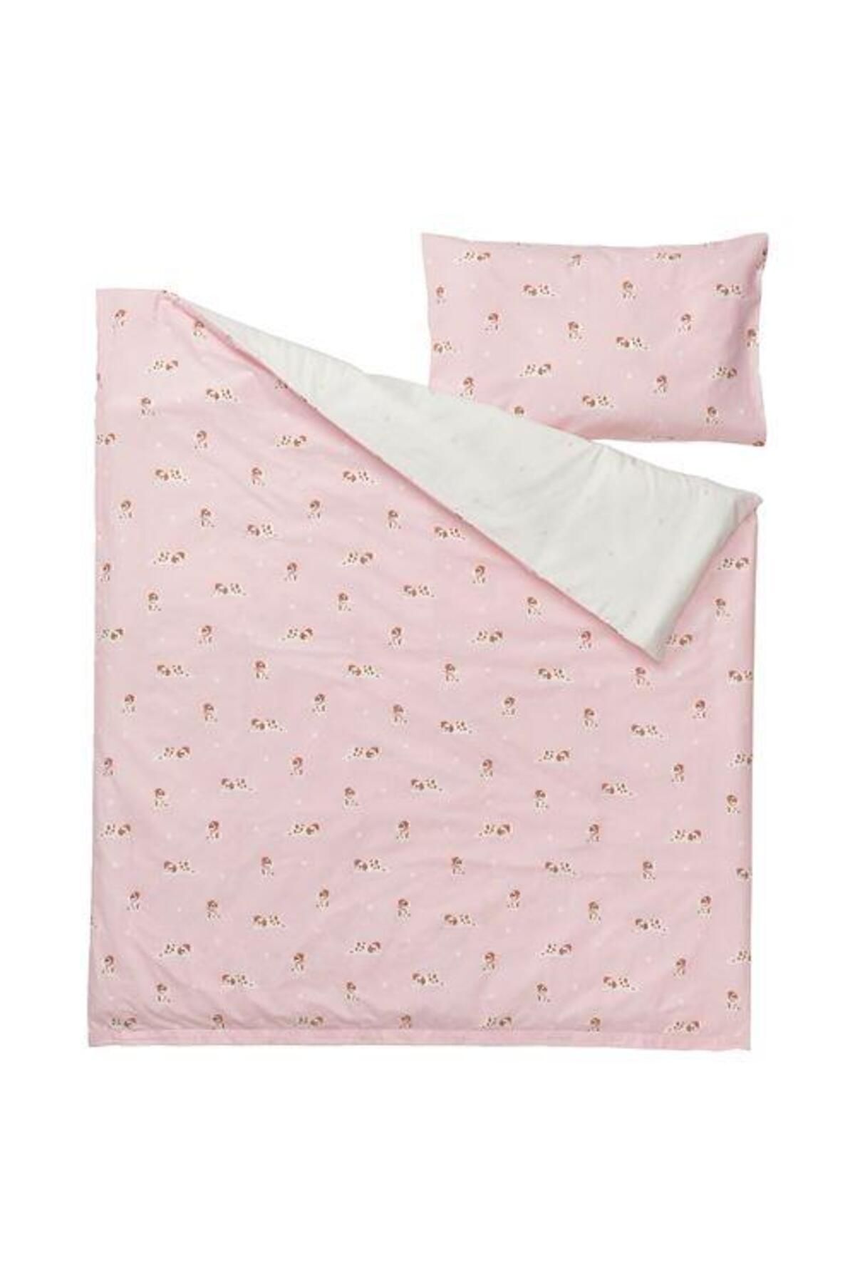 IKEA-طقم غطاء لحاف أطفال مزدوج الجوانب Meridyendukkan لون وردي على شكل كلب مقاس 110x125/35x55 سم 5