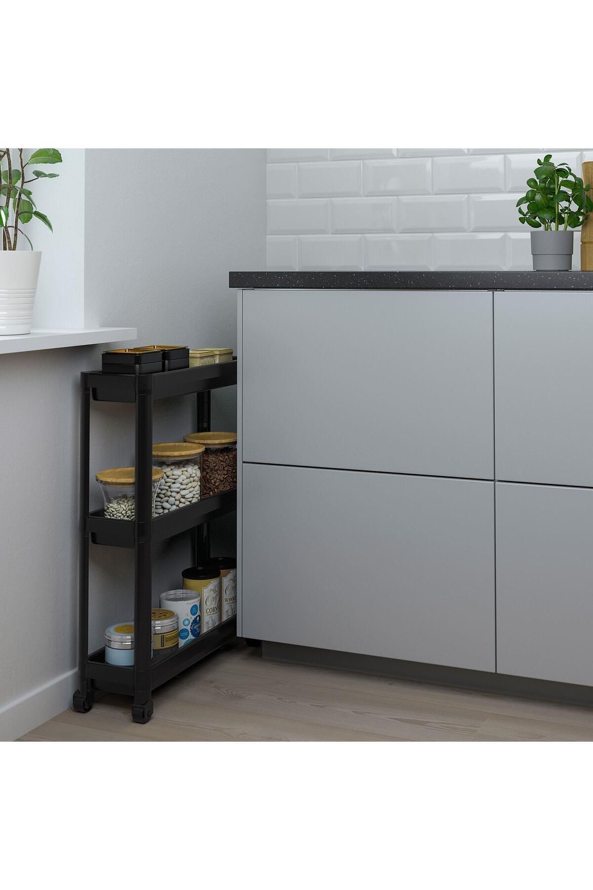 IKEA-طاولة تقديم باللون الأسود مقاس 54 × 18 × 71 سم منظم للمطبخ والحمام 3 طبقات مع عجلات 2