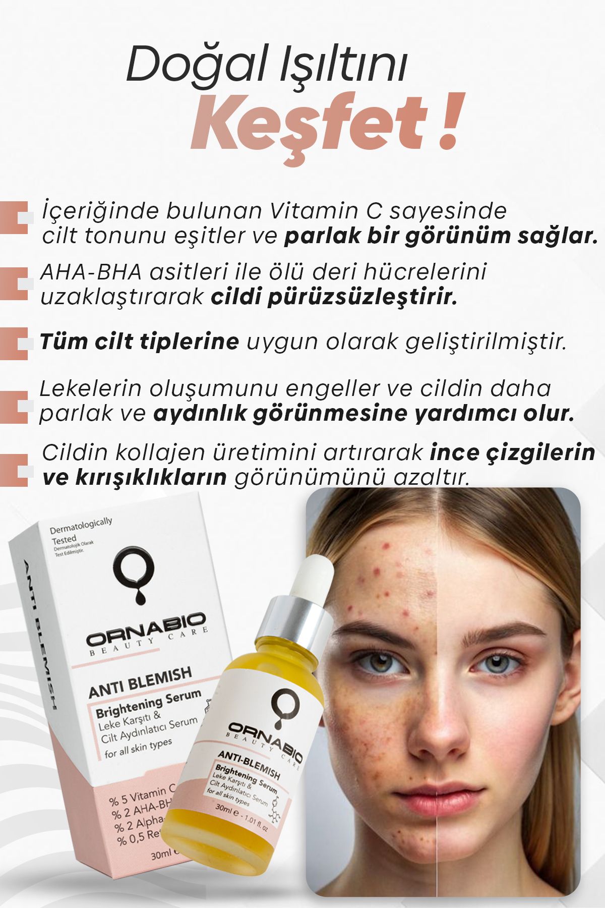 سرم ضد لک روشن کننده پوست ضد لک Aha-bha Arbutin Retinol ornabio organik natural biyolojik