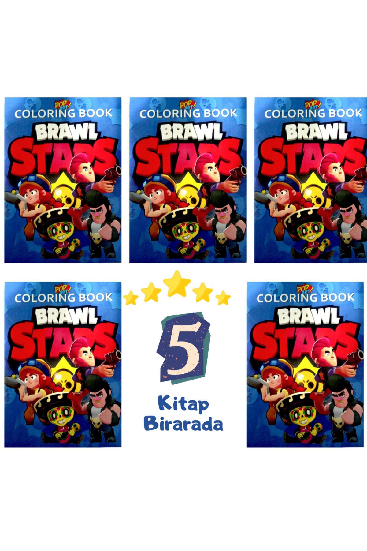 booddie Brawl Stars Boyama Kitabı Stickerlı 5 Adet (Arka Kapak Kesilerek Maskeli ) Stickerlı