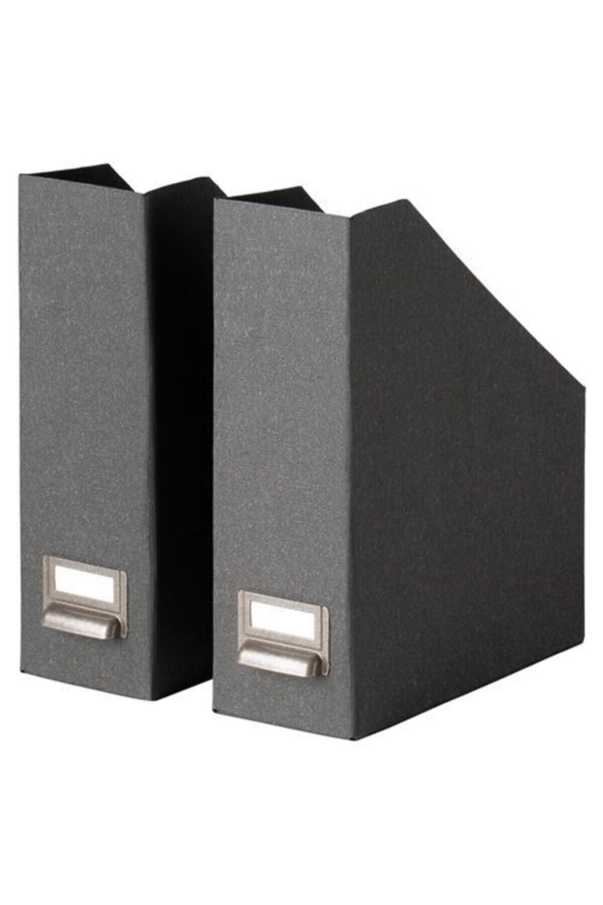 IKEA-2 Li File Holder with Handle - Dark Gray Filing Organizer Hard Cardboard 1