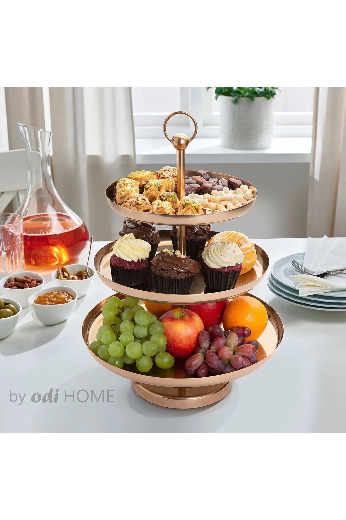 IKEA-Copper Color Stainless Steel Fruit Stand - 3 Tier Cake Pastry, 41x32x32 cm 3