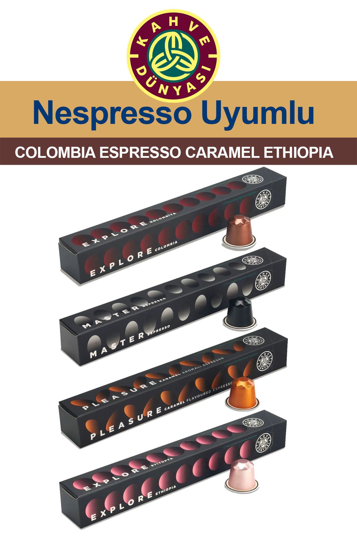 Kahve Dünyası Nespresso Kapsül Kahve Tadım Seti Colombia Caramel Espresso Ethiopia 4x10