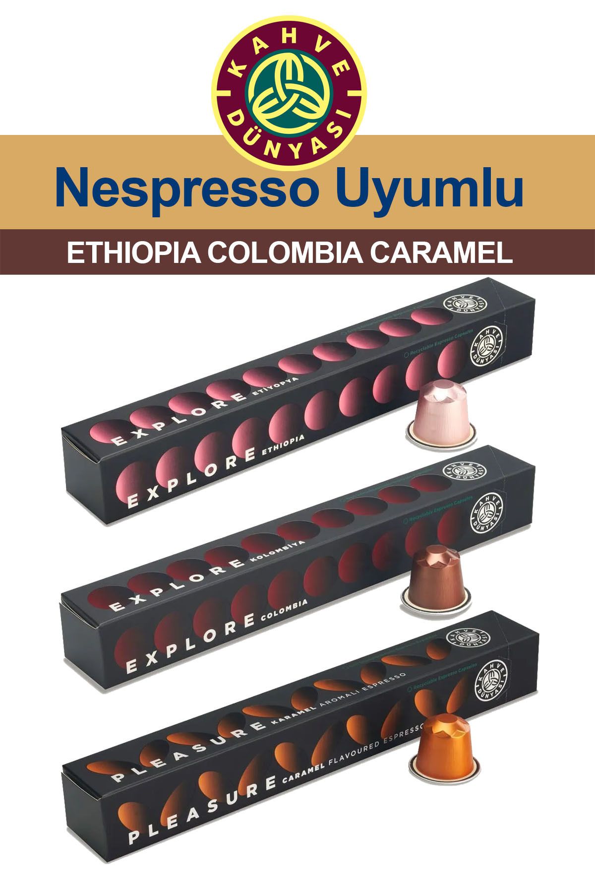 Kahve Dünyası Nespresso Kapsül Kahve Tadım Seti 3x10 Ethiopia Colombia Caramel