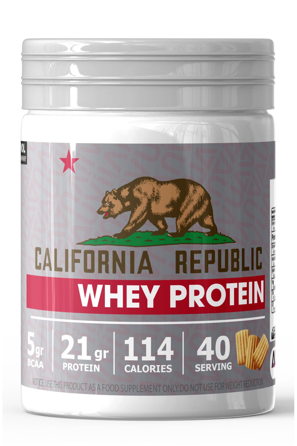 CALIFORNIA REPUBLIC Whey Protein - 1200Gr - CiciBebe Aromalı - 40 Servis - Beyaz