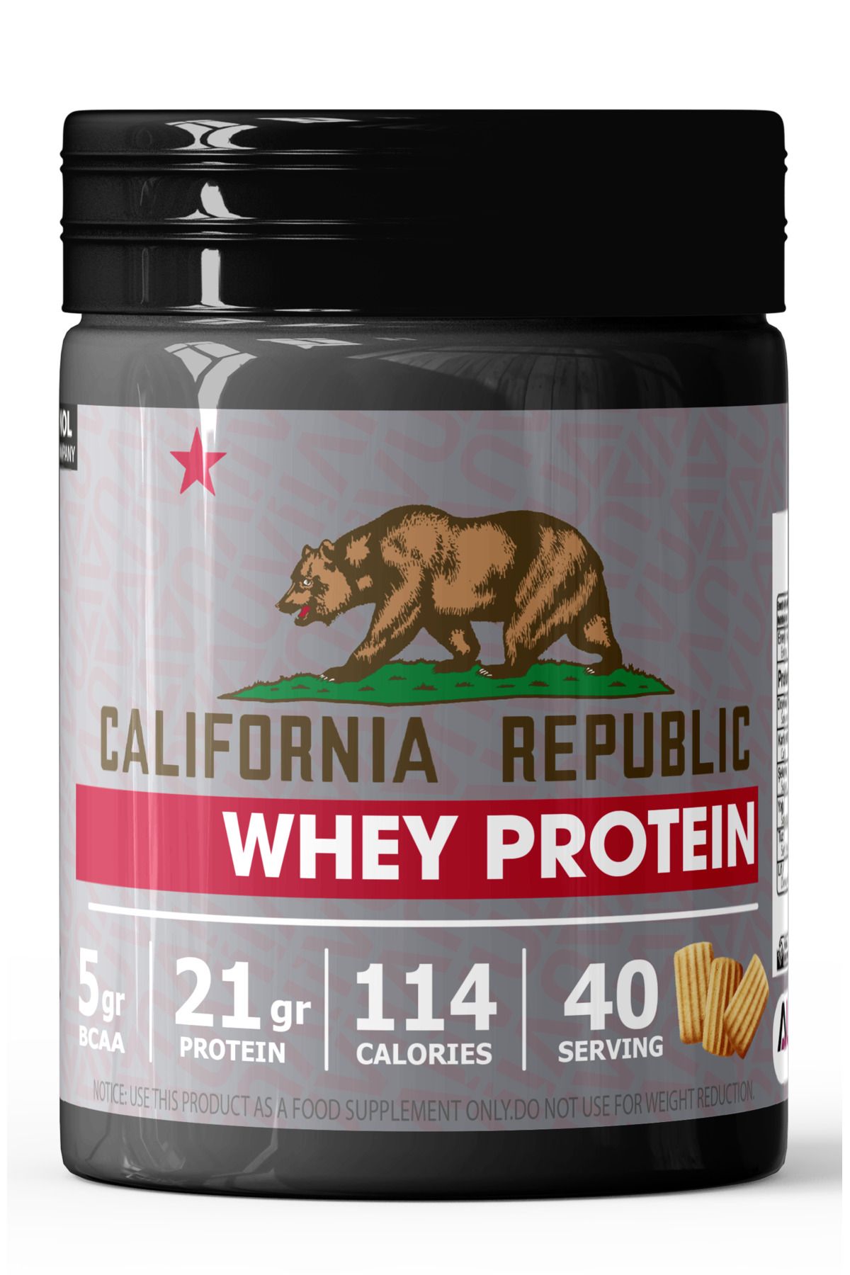 CALIFORNIA REPUBLIC Whey Protein - 1200Gr - CiciBebe Aromalı - 40 Servis - Siyah