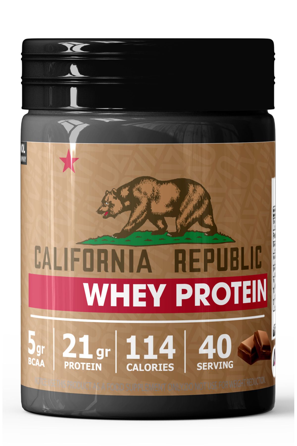 CALIFORNIA REPUBLIC Whey Protein - 1200Gr - Çikolata Aromalı - 40 Servis - Siyah