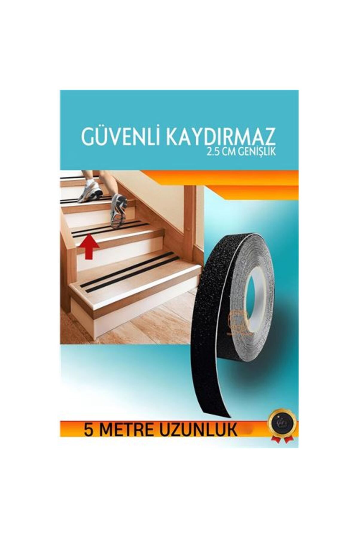 ACSMarket ModaCar Kuvarz Taşlı Kaydırmaz Bant 5 metre x 25 mm Merdiven Bandı