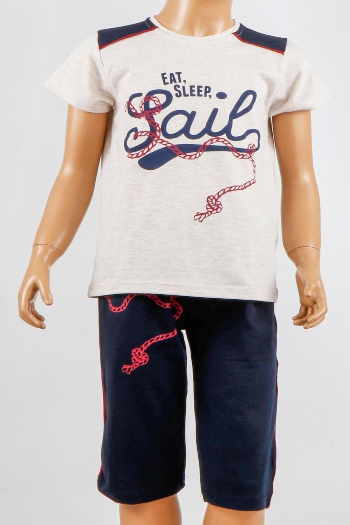 Tom John Erkek Çocuk 2 Li Kapri Bermuda Pijama Takımı Kısa Kollu Likralı Karısık Renklı fotoğrafı 3 (önizleme)