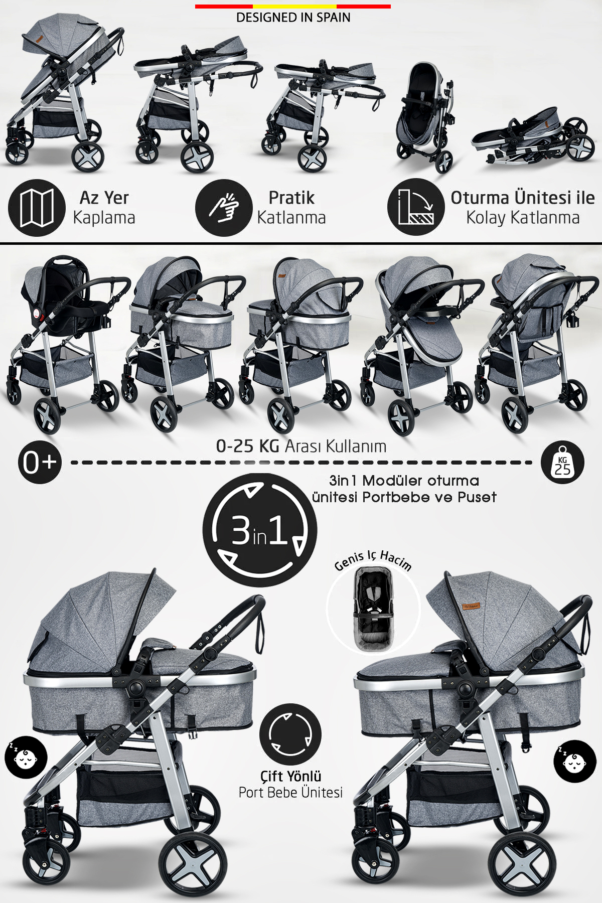 Baby Home 9 In 1 Yeni Doğan Full Set 950 Travel Sistem Bebek Arabası 330 Sallanır Ana Kucağı fotoğrafı 3 (önizleme)