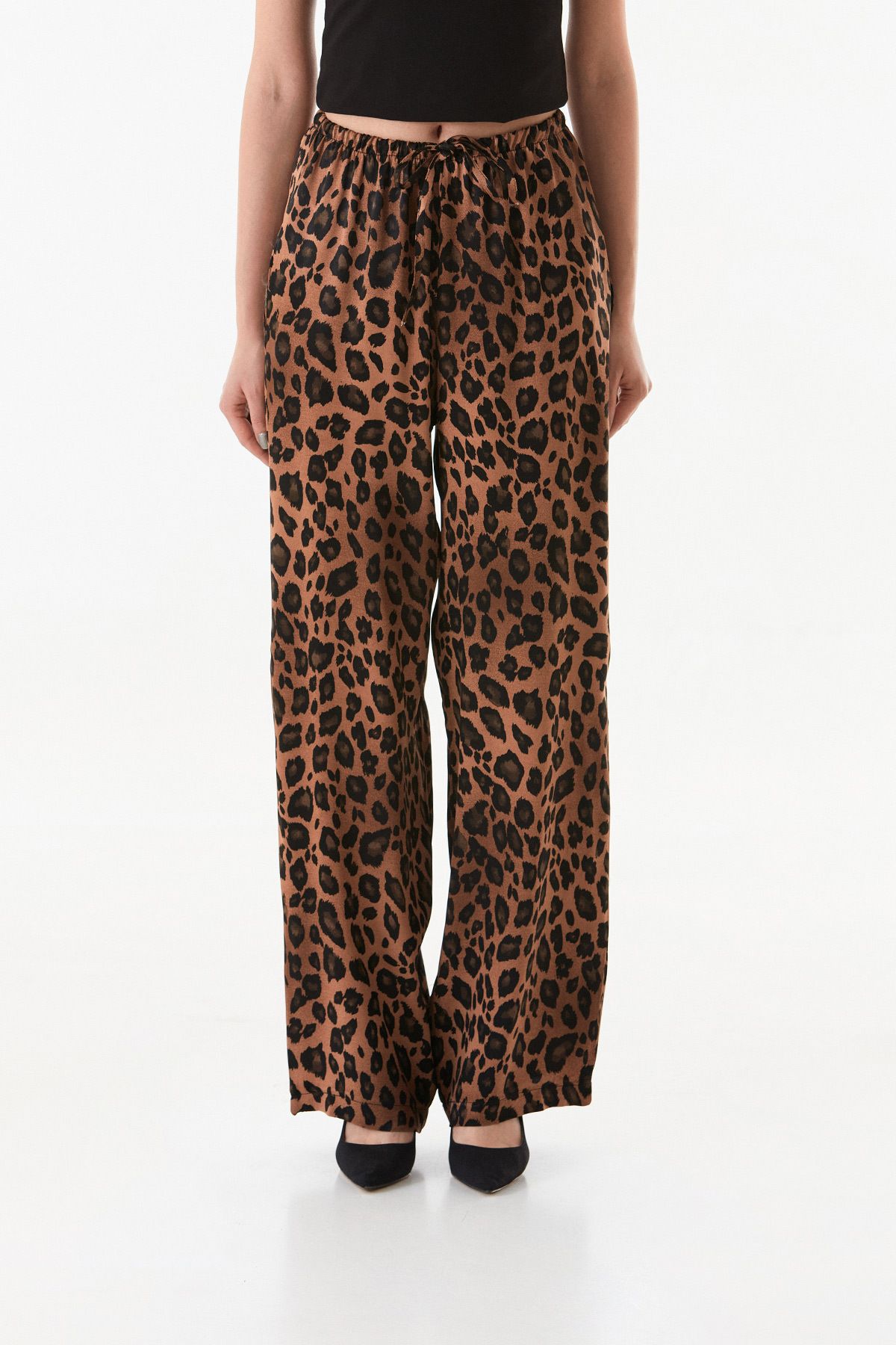 Fulla Moda-Leopard Print Satin Trousers with Elastic Waist 8