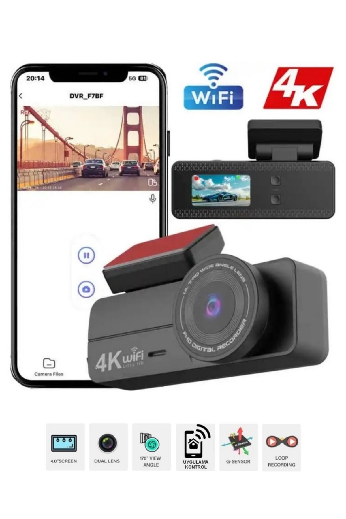 Akfa 4K Ultra Hd Araç Kamerası Araç Için Ekranlı Ön Kamera Video Kaydedici