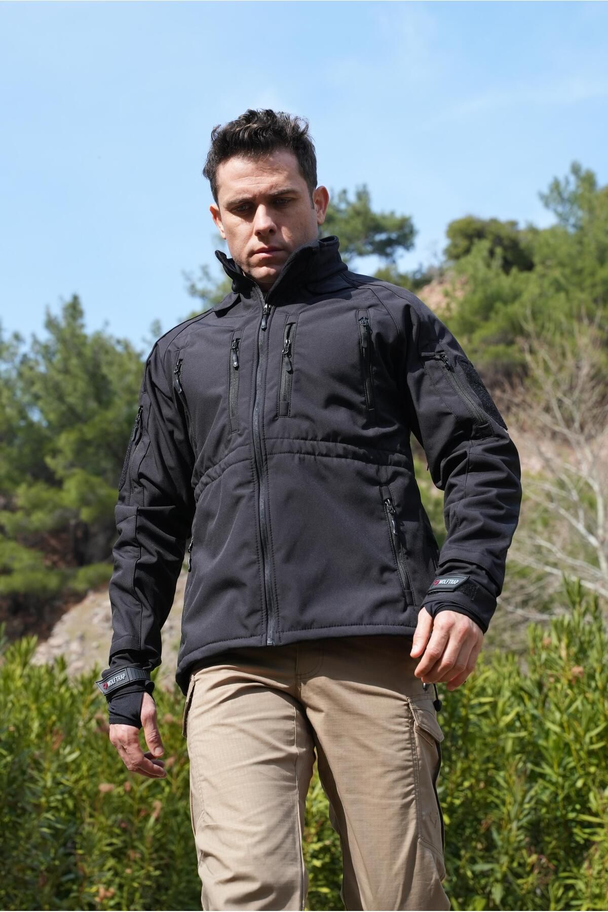 Wolftrap Tactical 11 Cepli Siyah Softshell Soğuk Geçirmez Mont