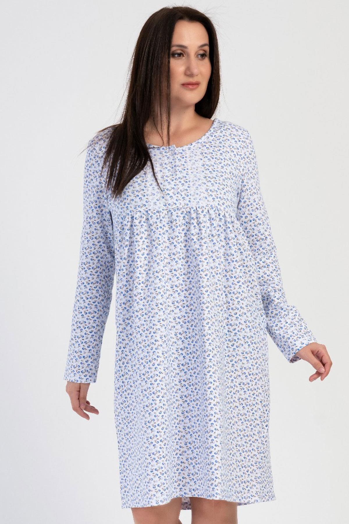 VİENETTA-Women's Plus Size 2 Thread Long Sleeve Blue Nightgown C6T0N7O161 1