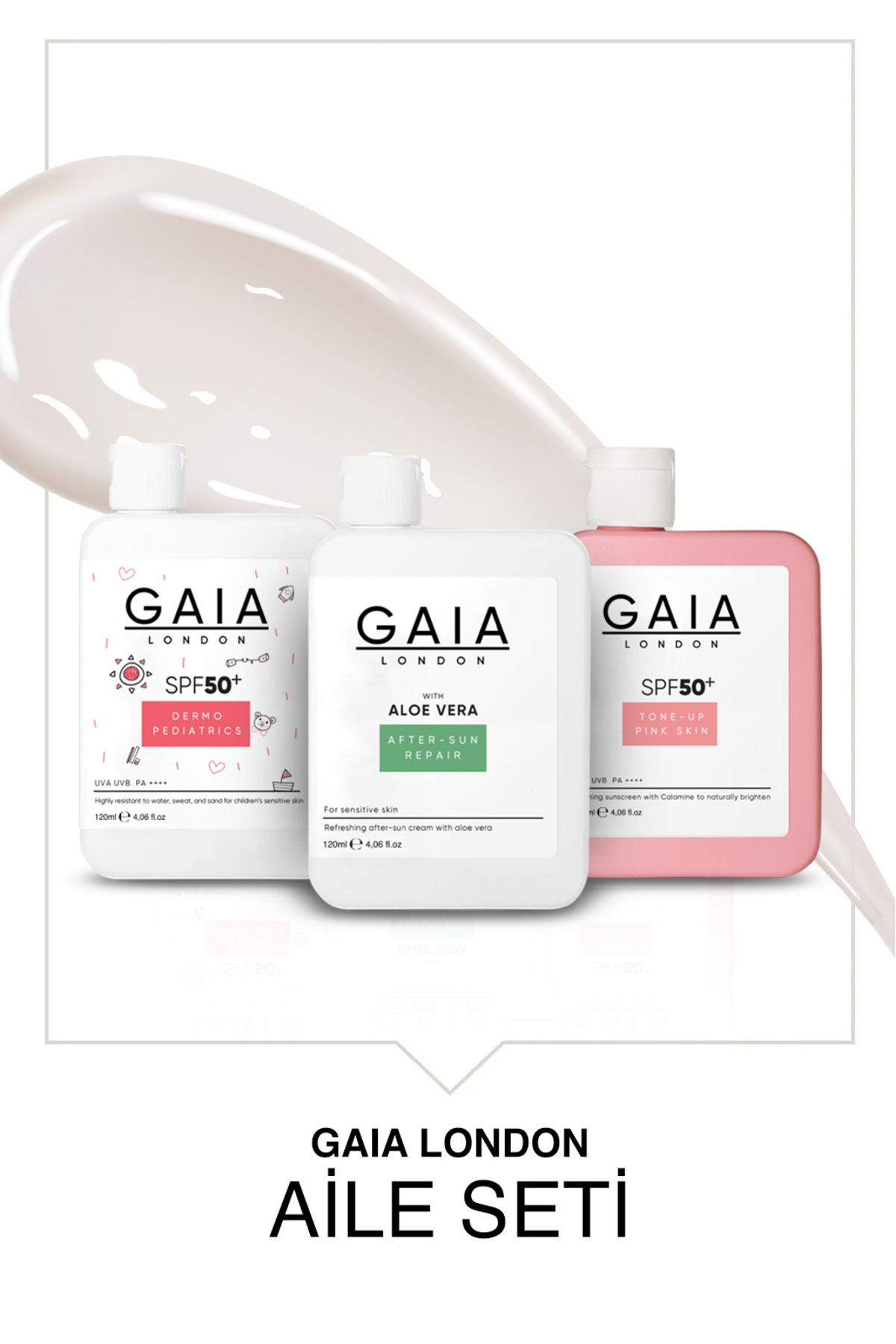 Gaia London Güneş Krem Seti Aile 3 Lü Set ( Tone Up-dermo Pediatrik-aloe Vera)