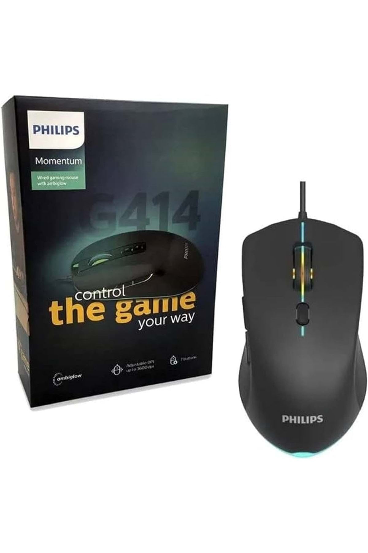 Philips Spk9414 G414 Usb 7tuşlu Siyah 1200/1600/2400/3600dpi Gaming Oyuncu Mouse