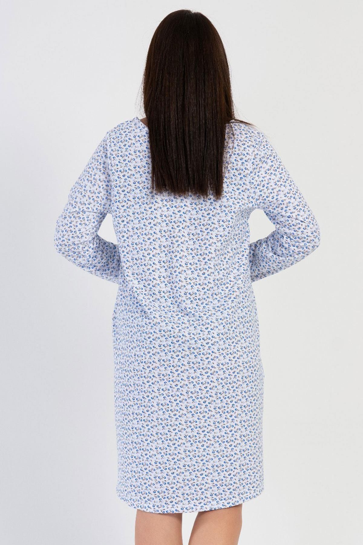VİENETTA-Women's Plus Size 2 Thread Long Sleeve Blue Nightgown C6T0N7O161 4