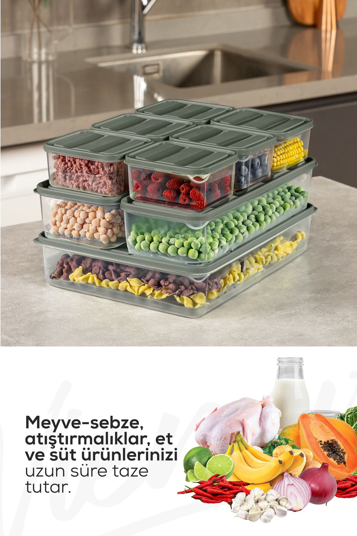Vienev-منظم فريزر ثلاجة أخضر - طقم تخزين مكون من 13 قطعة 6x350 مل 2x165 لتر 3x350 لتر 2x175 لتر 5