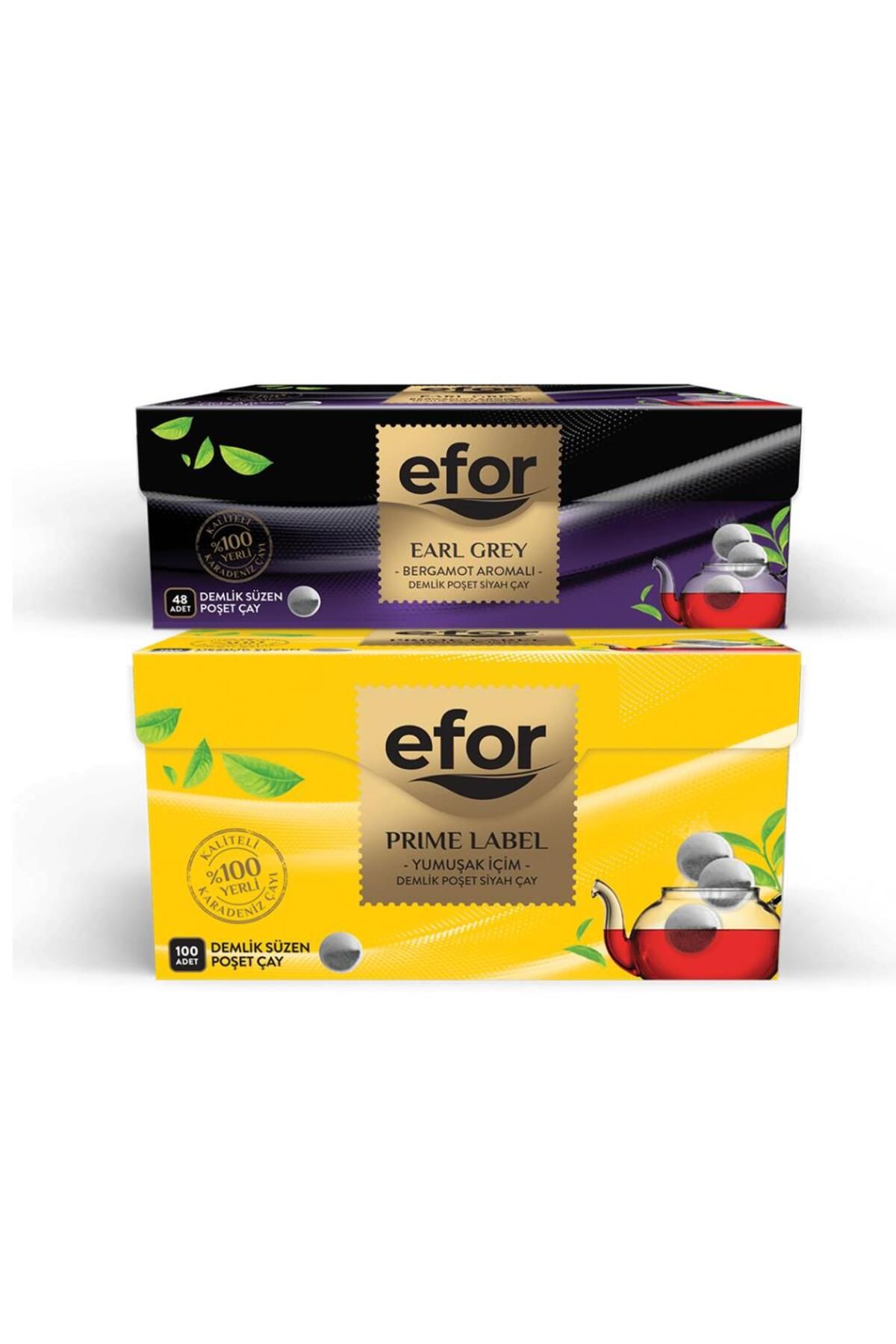 EFOR ÇAY Efor Prime Label 100*3,2 gr Demlik Poşet - Efor Earl Grey 48*3,2 gr Demlik Poşet Çay-Set