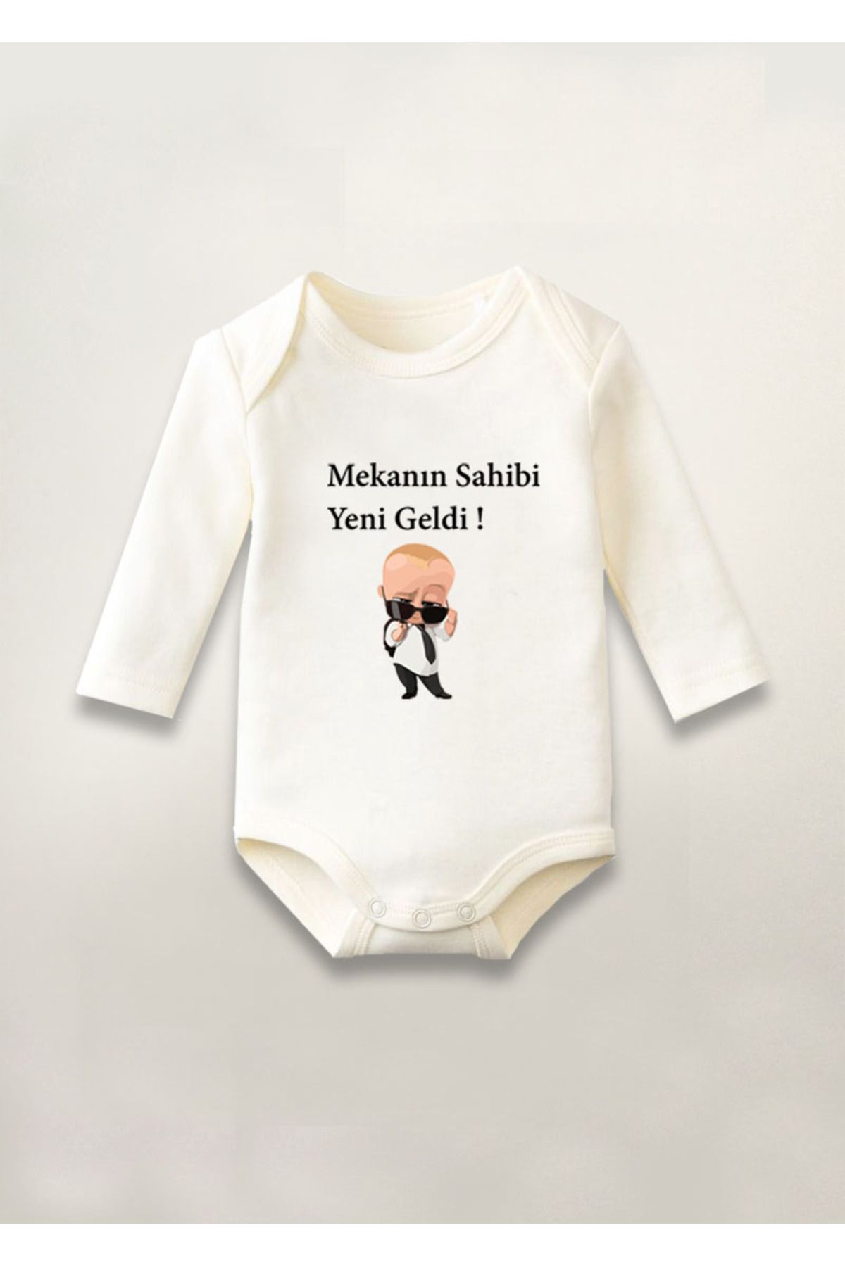 sielta Mekanın Sahibi Yeni Geldi Baskılı Pamuklu Uzun Kollu Çıtçıtlı Bebek Body Zıbın Atlet Tulum
