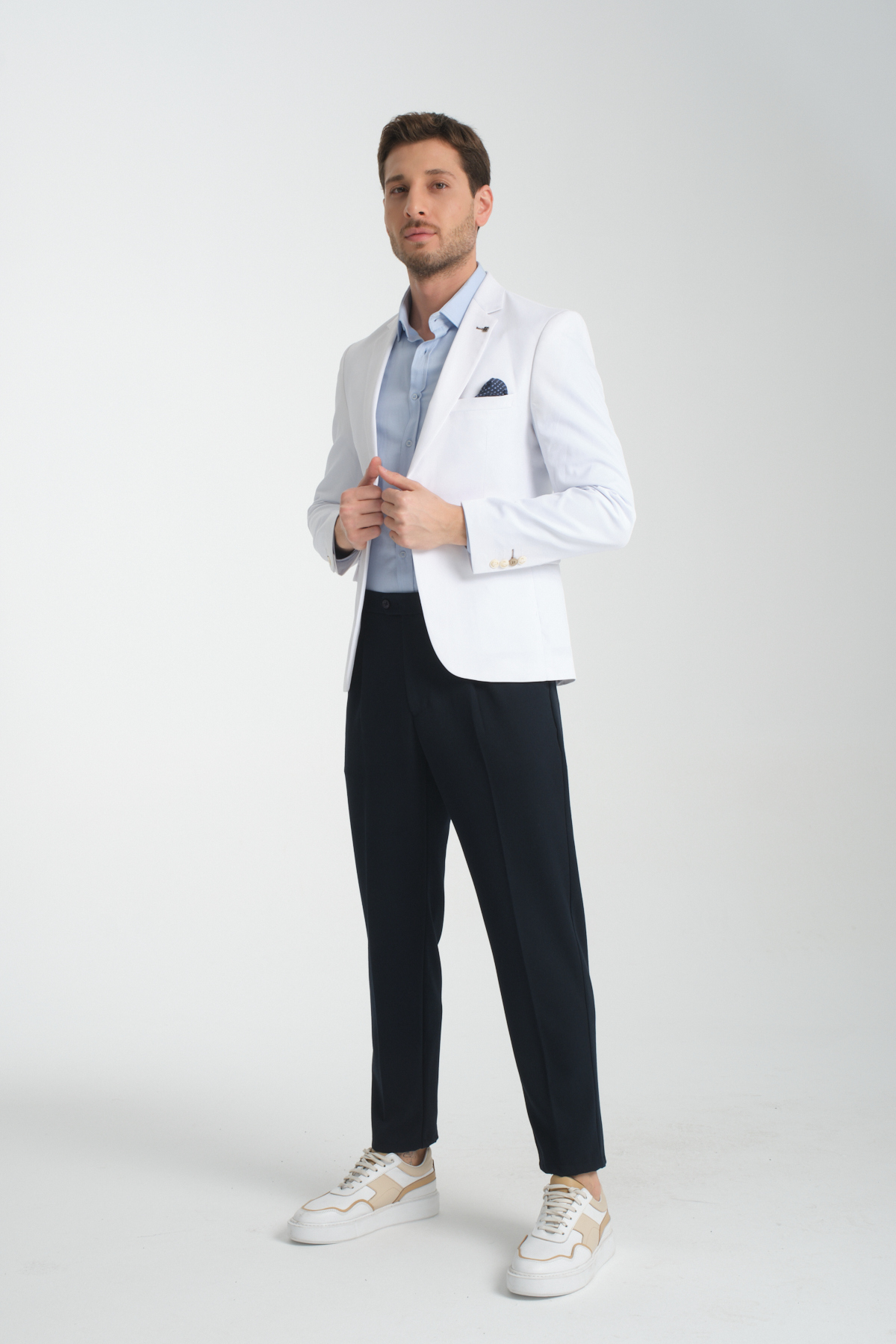 Frappoli  Poly Erkek Beyaz Likralı Pamuklu Esnek Spor Blazer Ceket - Görsel 7