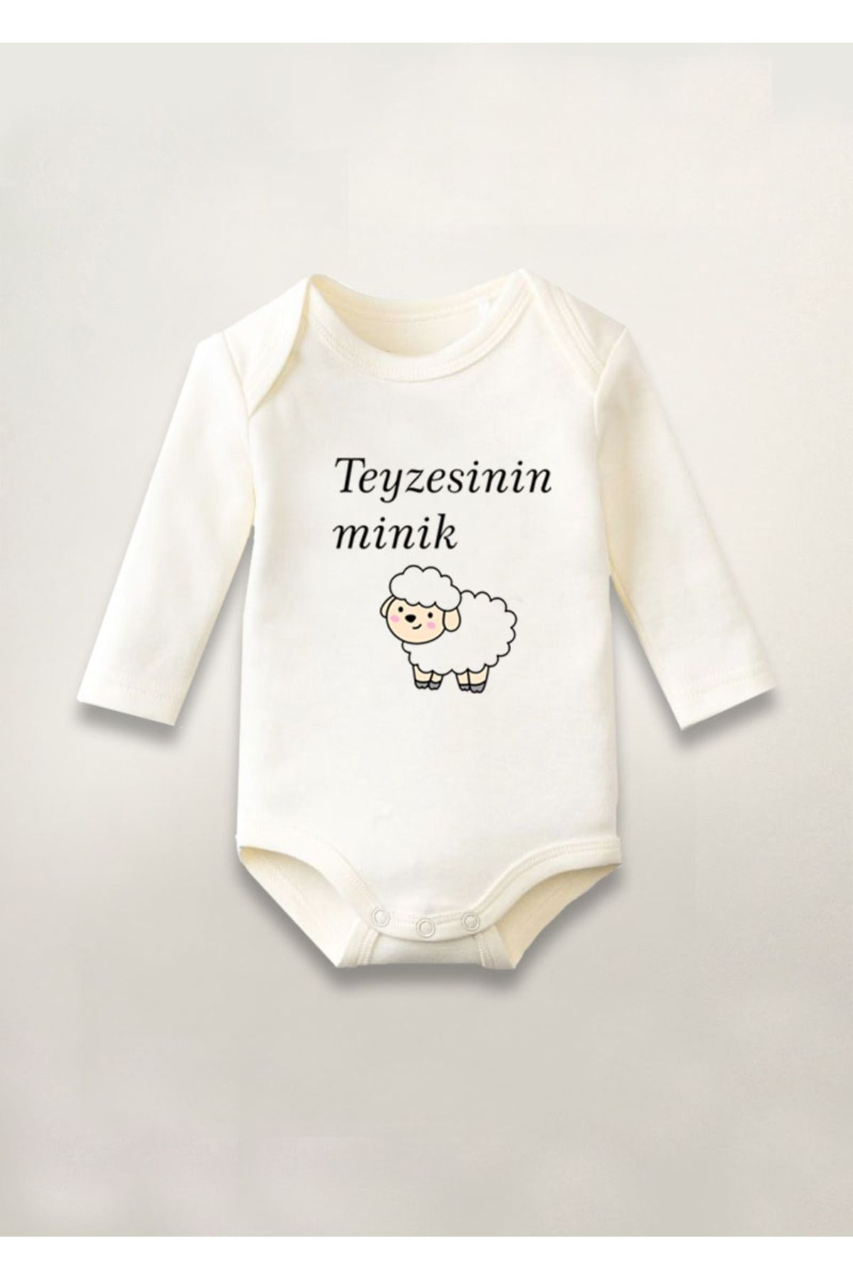 sielta Teyzesinin Minik Kuzusu Baskılı Pamuklu Uzun Kollu Çıtçıtlı Bebek Body Zıbın Atlet Tulum