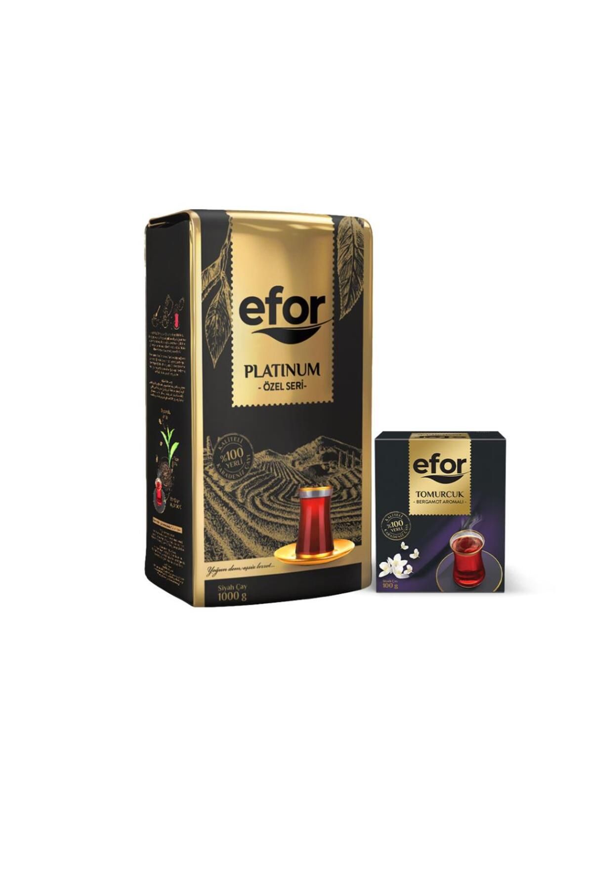 EFOR ÇAY Efor Platinum 1000 gr-Efor Bergamot Aromalı Tomurcuk Çay Dökme Çay 100gr-Set