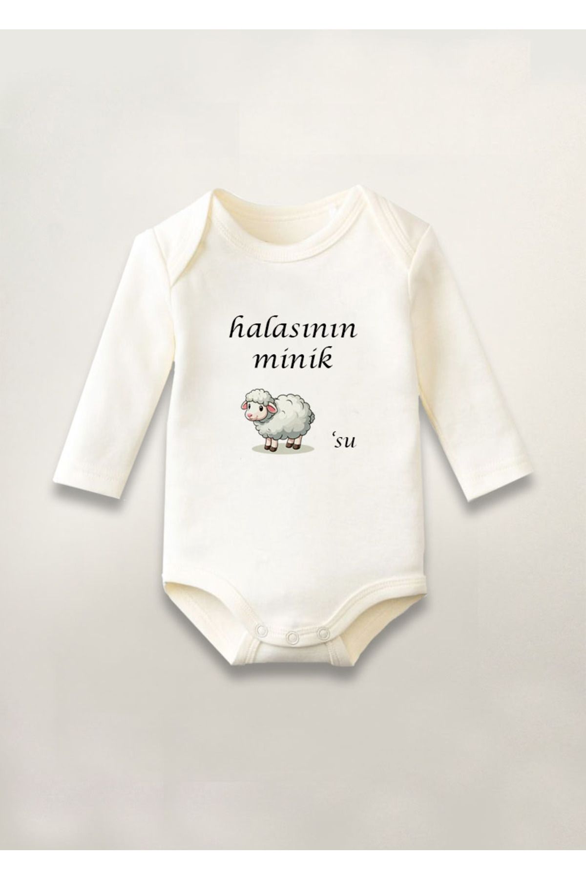 sielta Halasının Minik Kuzusu Baskılı Pamuklu Uzun Kollu Çıtçıtlı Bebek Body Zıbın Atlet Tulum
