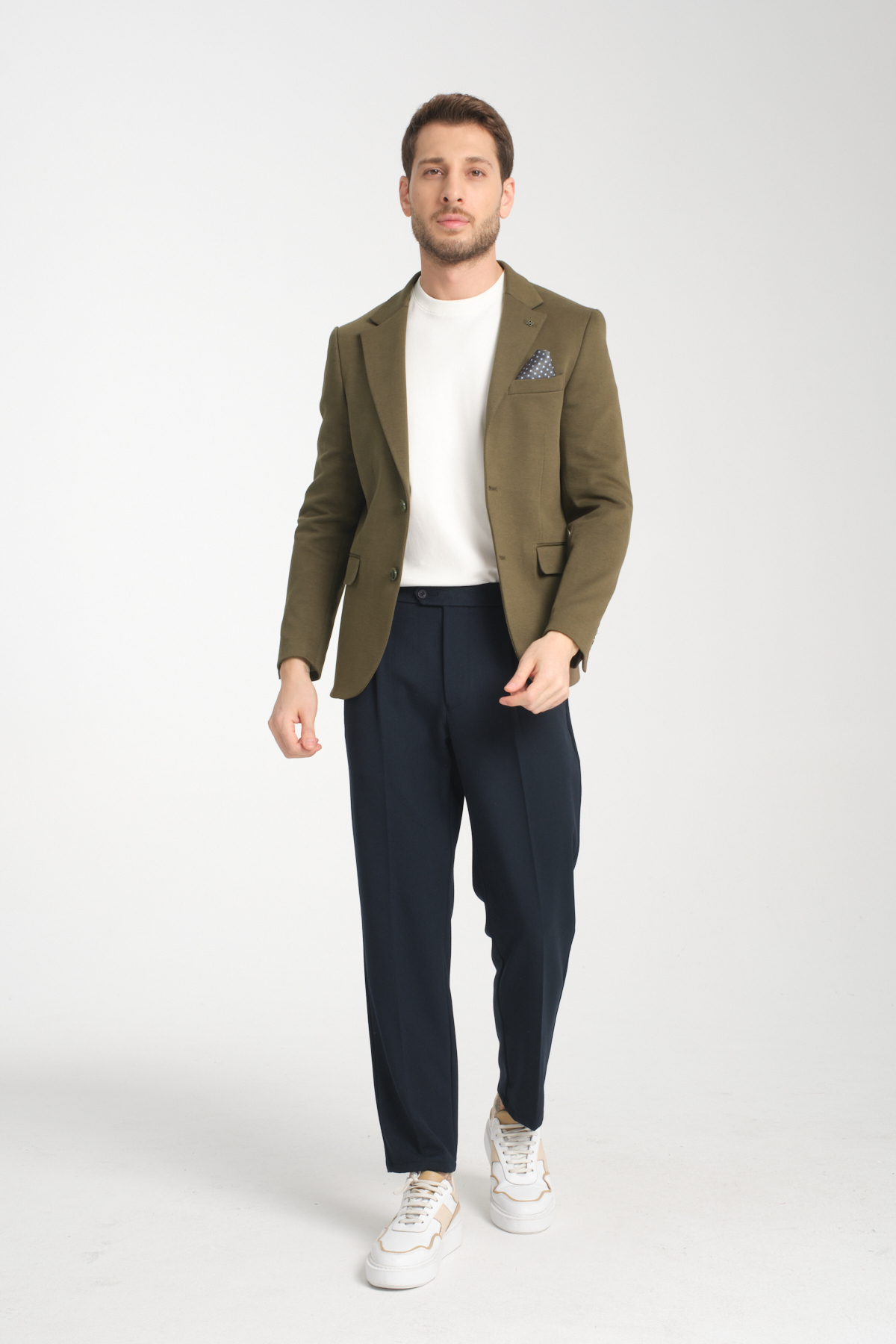 Frappoli  Modern Erkek Blazer Mono Yaka Spor Ceket Örme - Görsel 5