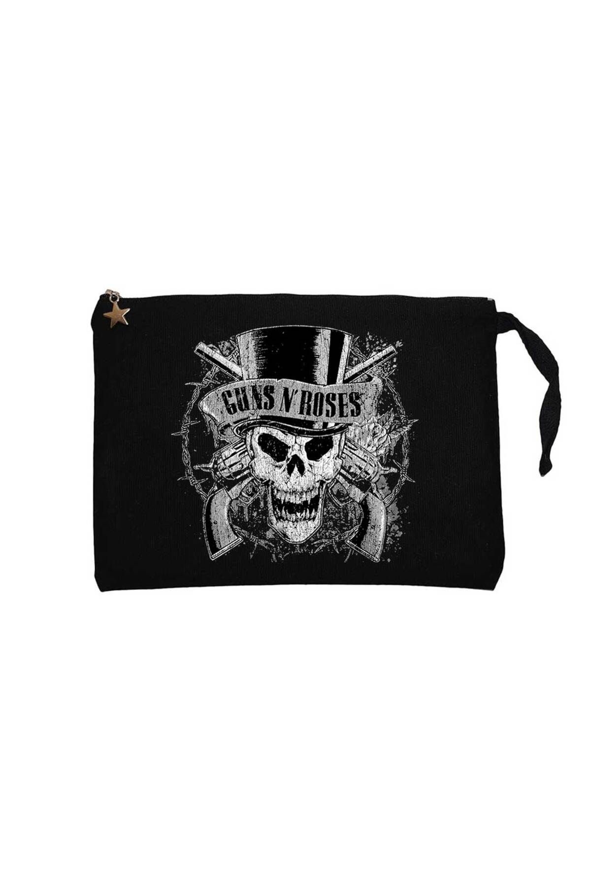 Z zepplin Guns N Roses Vintage Dameged Siyah Clutch Astarlı Cüzdan / El Çantası