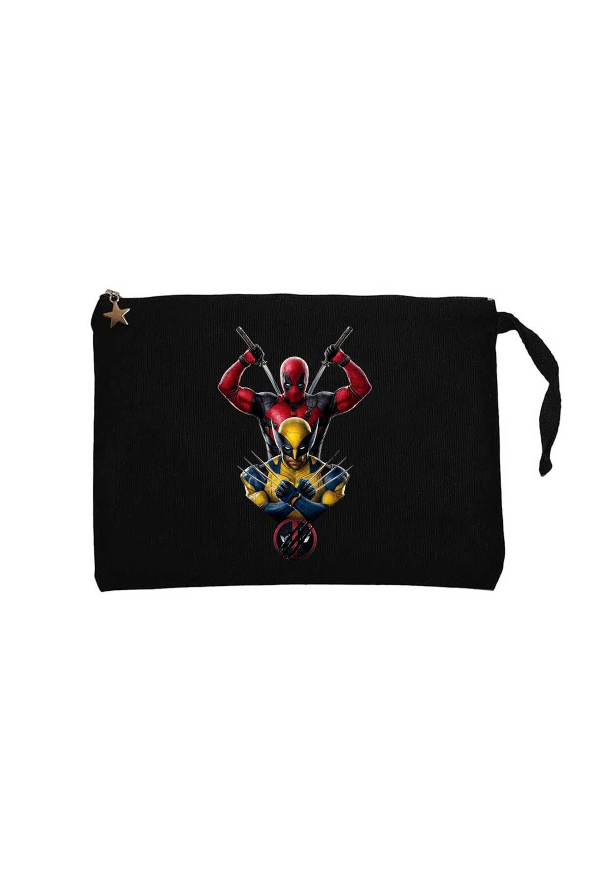 Z zepplin Deadpool Wolverine Warrios Siyah Clutch Astarlı Cüzdan / El Çantası