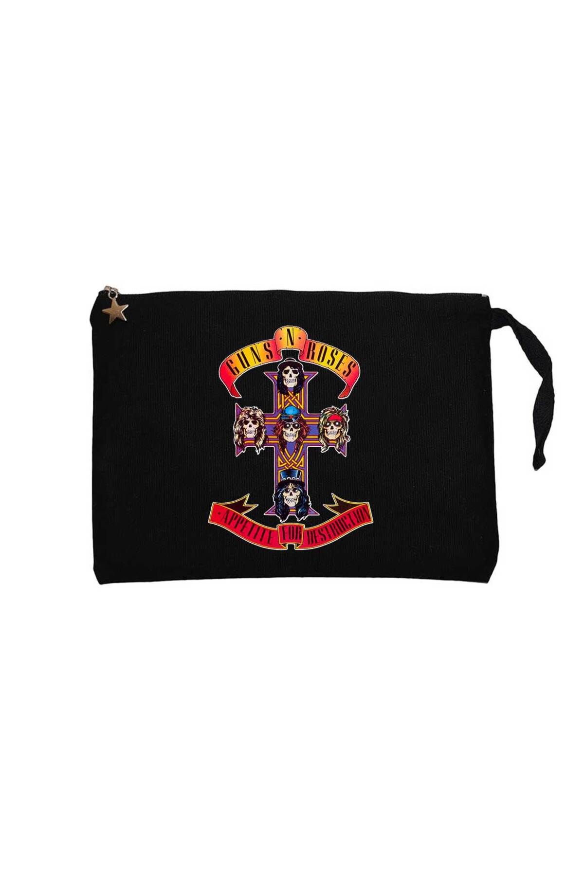 Z zepplin Guns N Roses Appetite for Destruction Siyah Clutch Astarlı Cüzdan / El Çantası