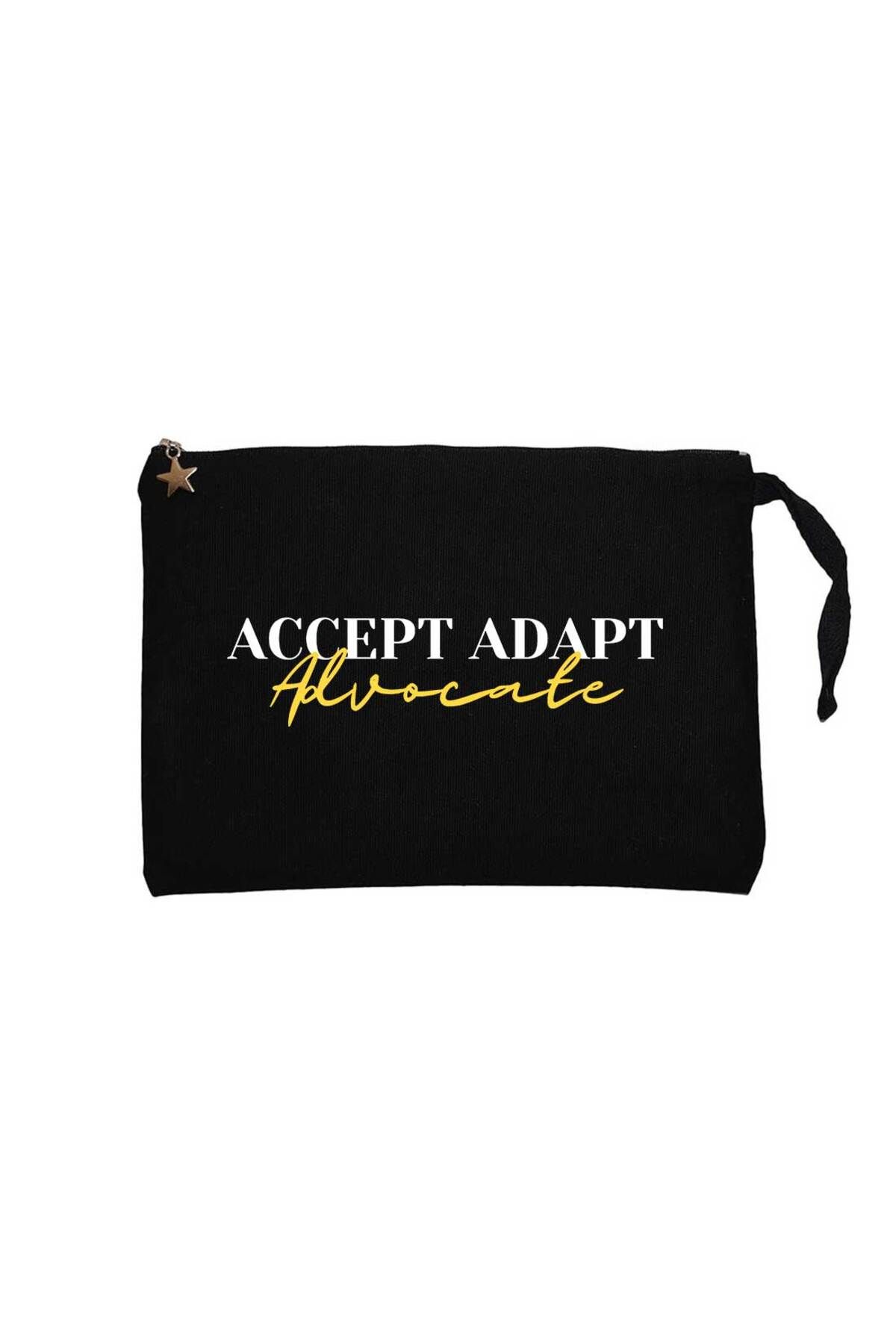 Z zepplin Accept Adapt Advocate Text Siyah Clutch Astarlı Cüzdan / El Çantası