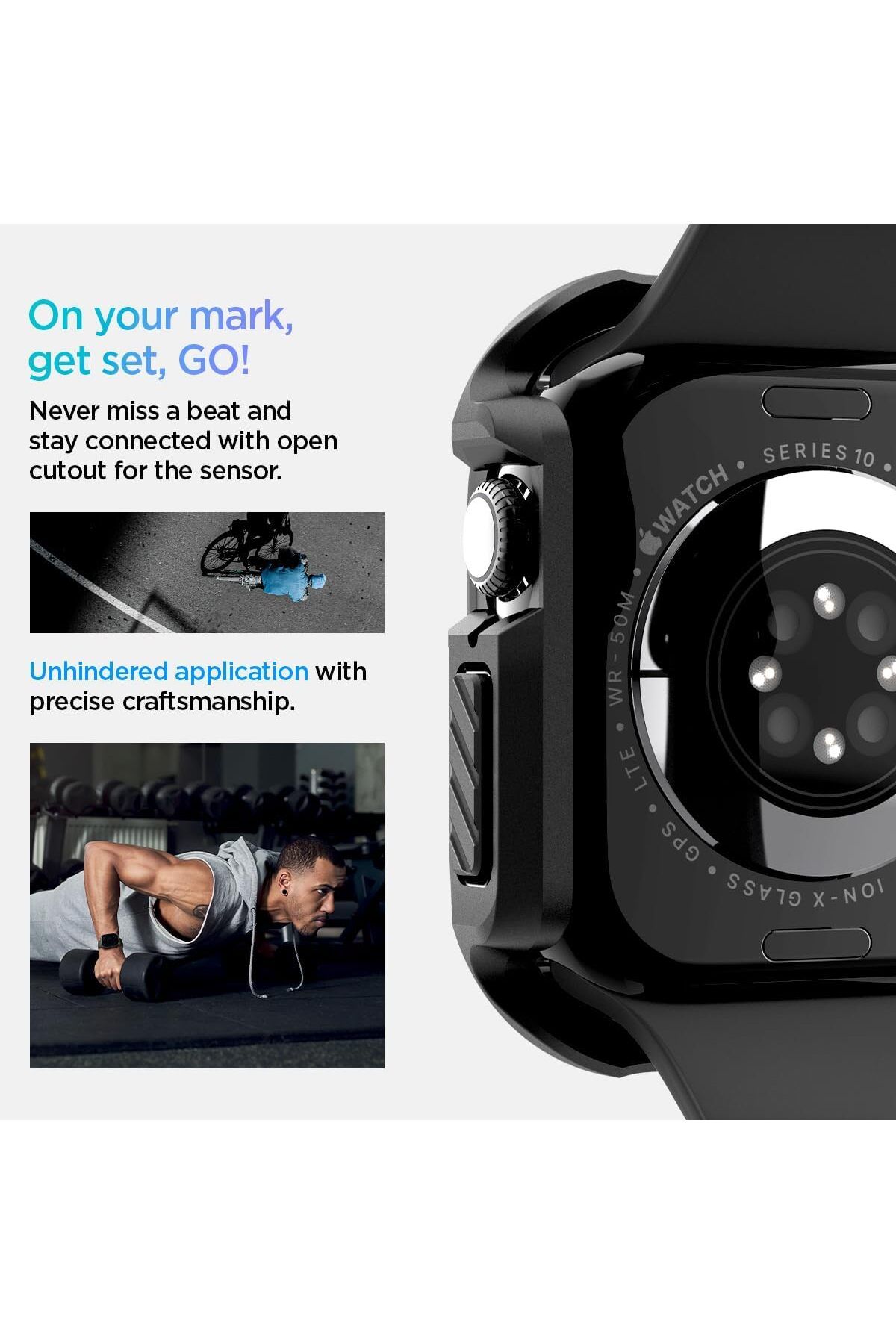 Spigen-Tough Armor for Apple Watch Series 10 (46mm) Case with built in Screen Protector - Black 6