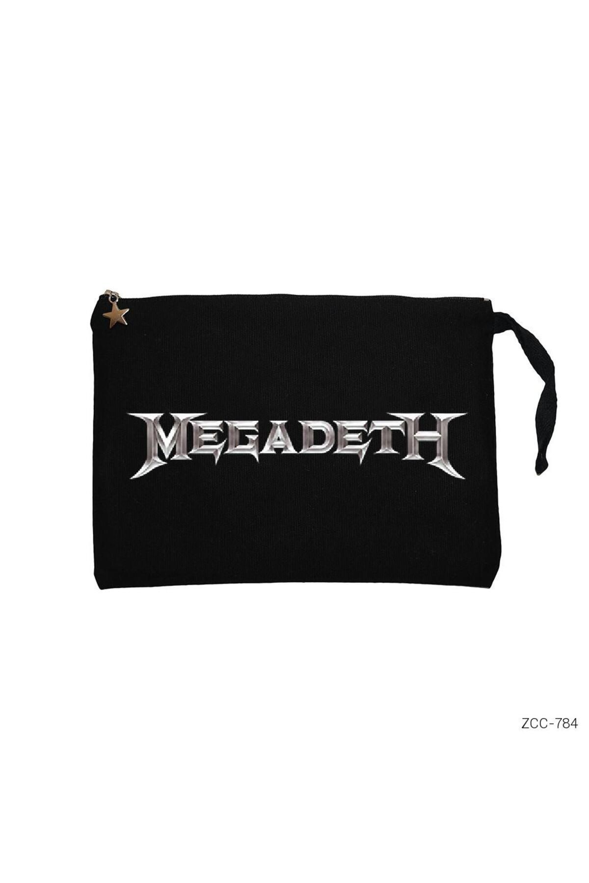 Z zepplin Megadeth Logo Siyah Clutch Astarlı Cüzdan / El Çantası