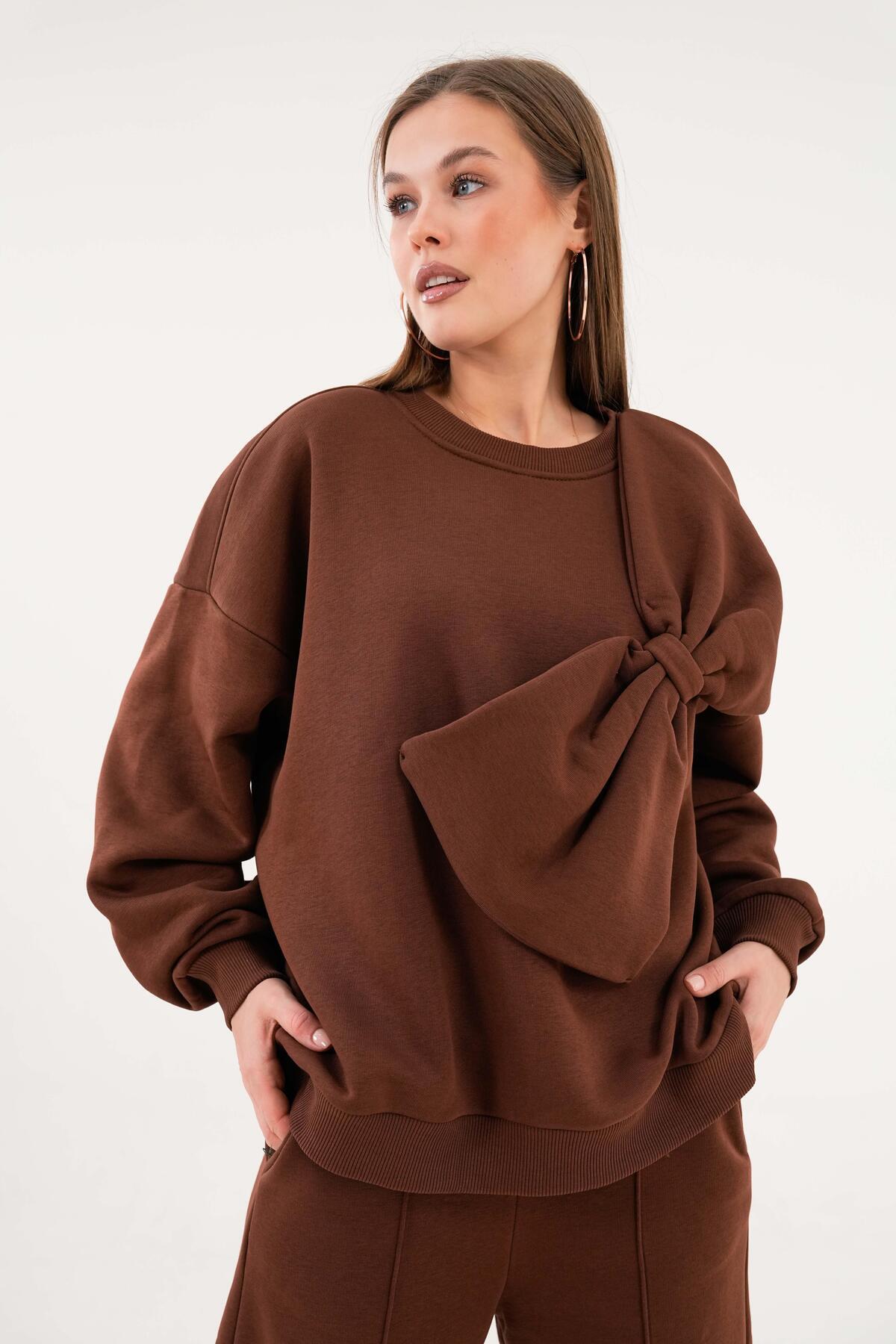 minaaise Dámská hnědá mikina a tepláky spodního/horního obleku 28362