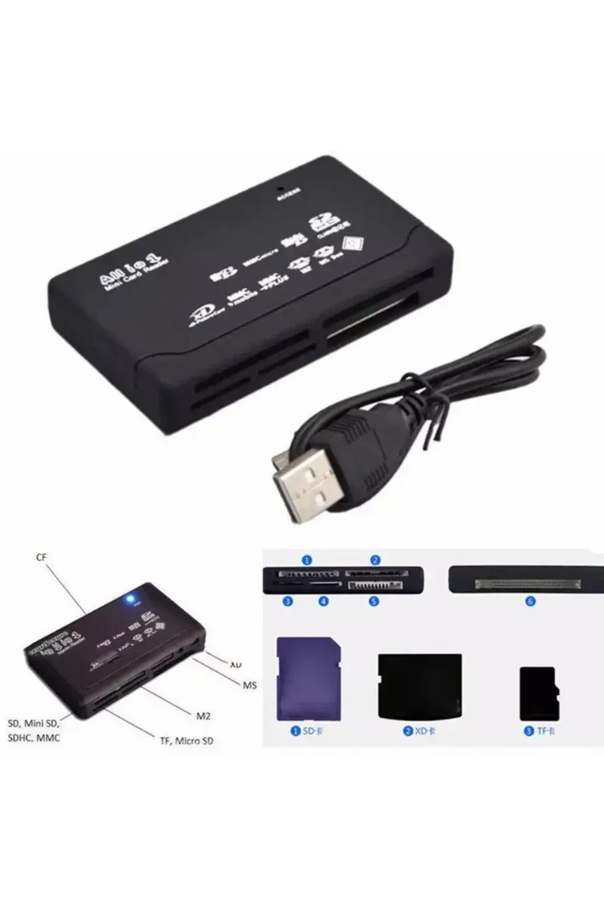 L'eDoren VİP Çoklu Kart Okuyucu 43 In 1 Usb Sd Sdhc Mini Micro Sd