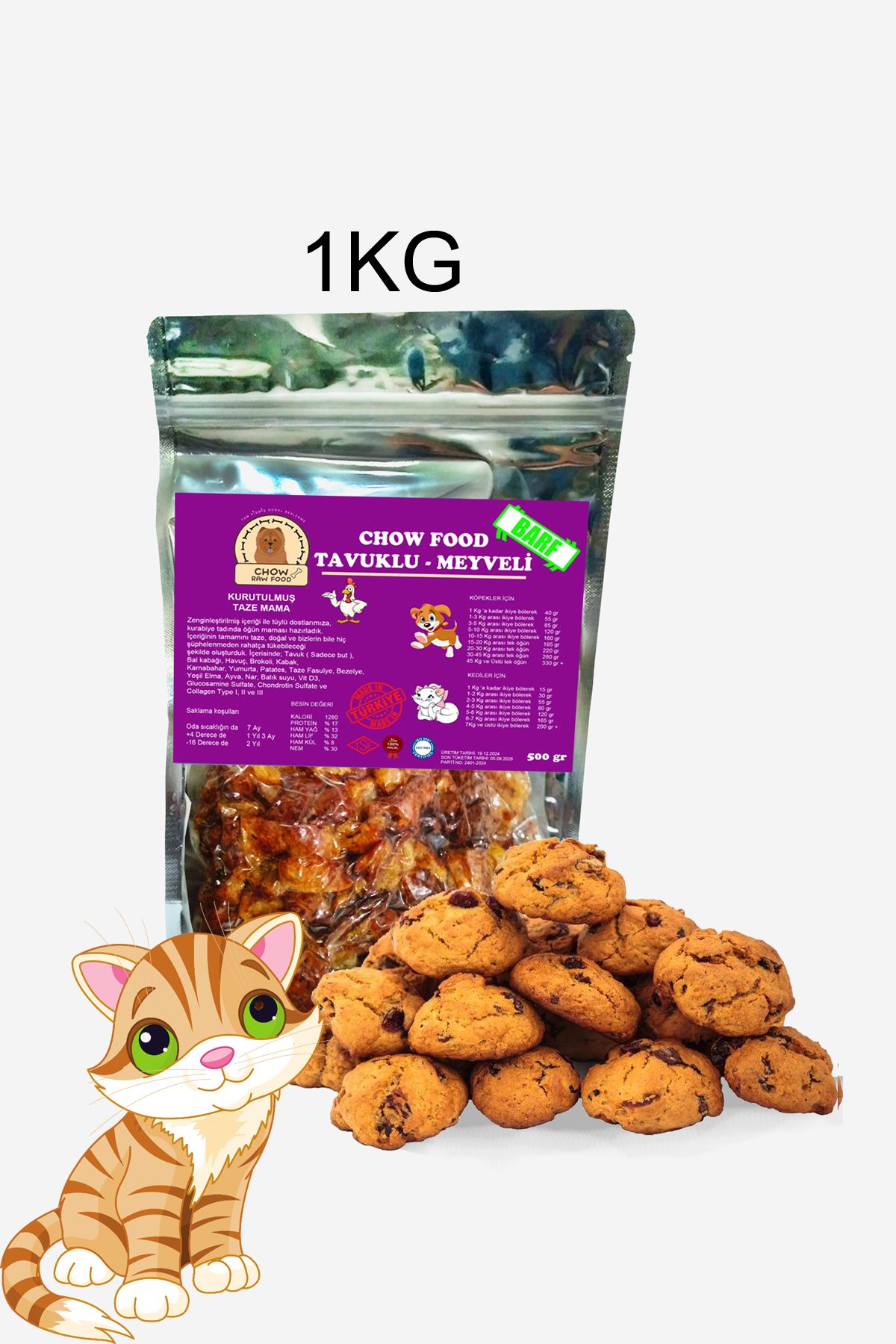 Chow 1 Kg Barf Kedi Maması Tavuklu Meyveli Kurabiye Tüy Sağlığı Ve Sağlam Kemiler