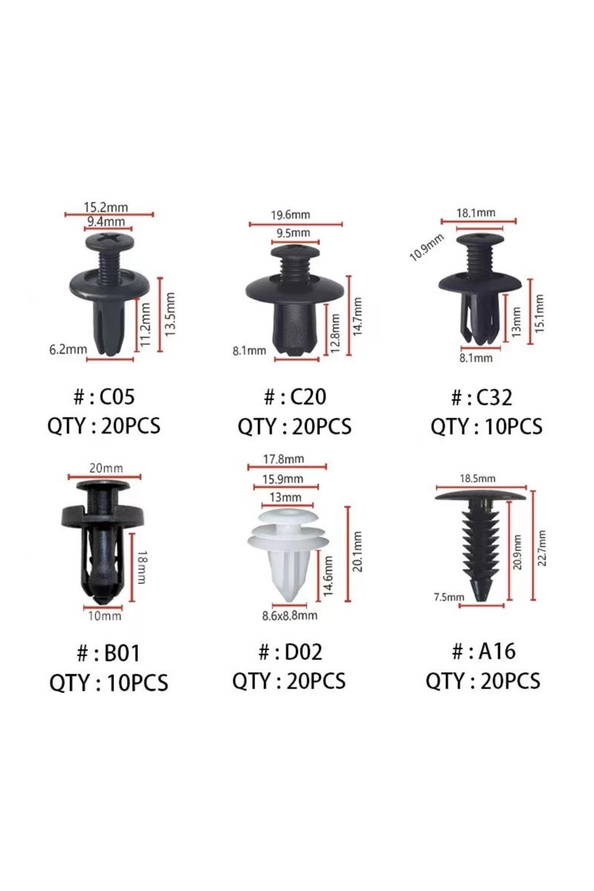 MeyZone 100 Parça Oto Fastener Klip Tampon Kapı Pervazı Tutucu